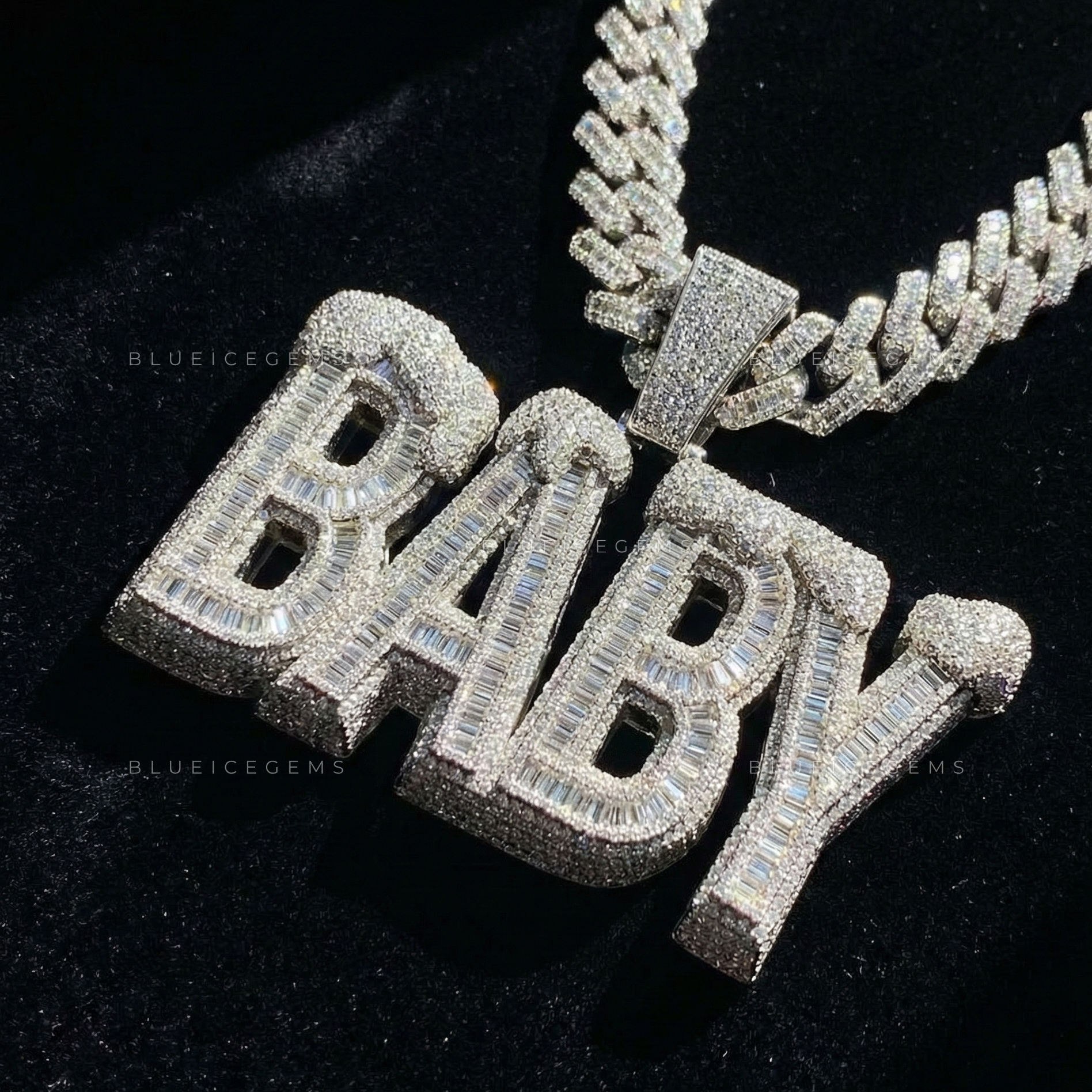 The "BABY" Arctic Freeze: Baguette Mosaic & Snow-Capped 3D Block Pendant