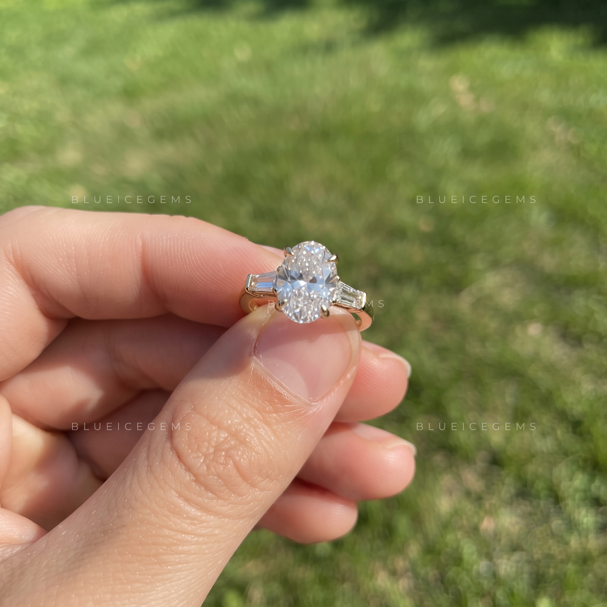 Moval Grace Three-Stone Tapered Baguette Engagement Ring