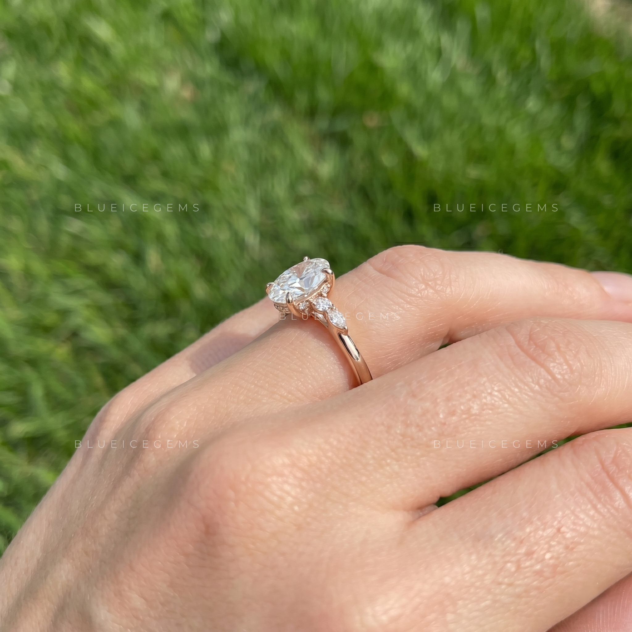 Nature's Grace Oval Cut Marquise Accent Engagement Ring