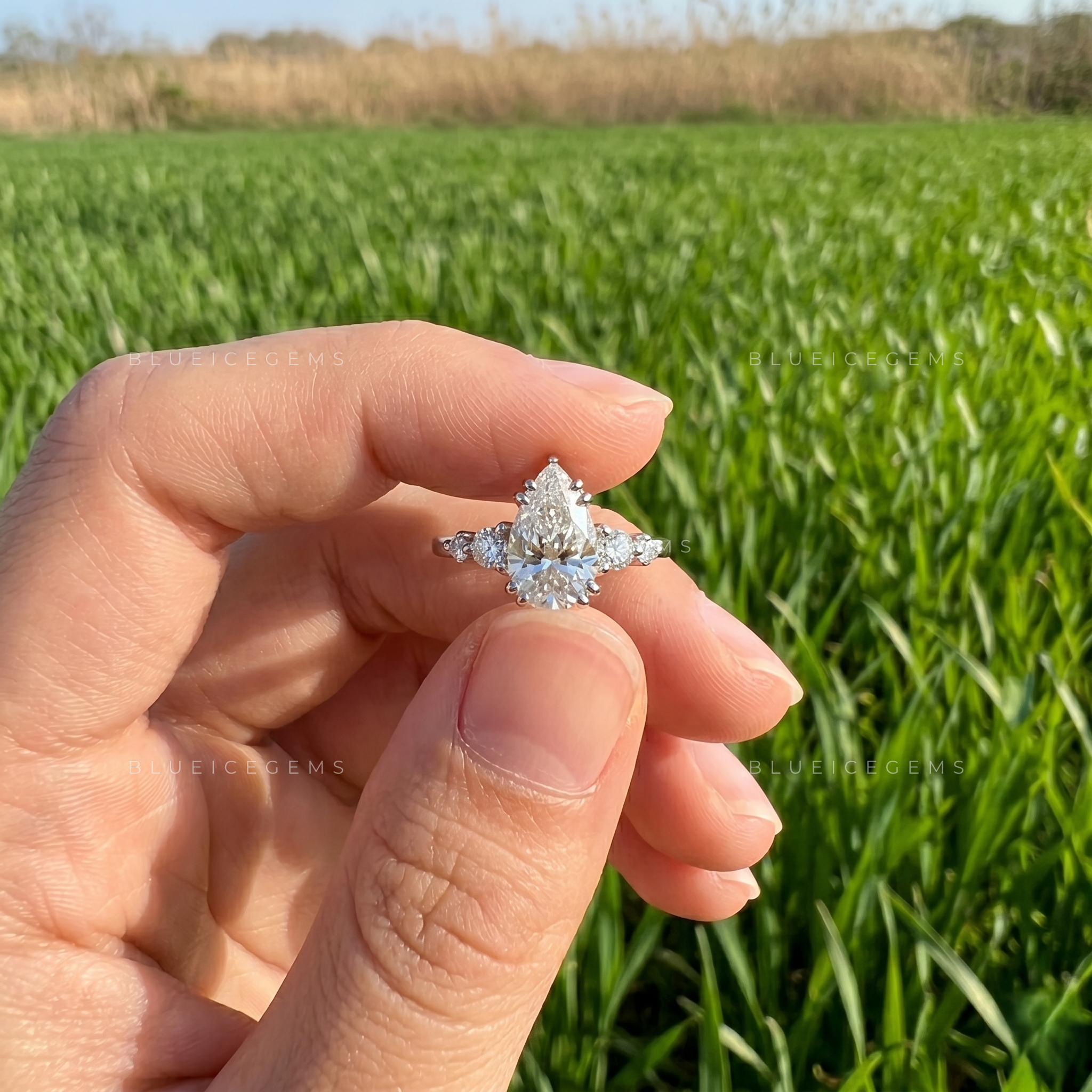 Unique Muse Pear Cut Five Stone Engagement Ring
