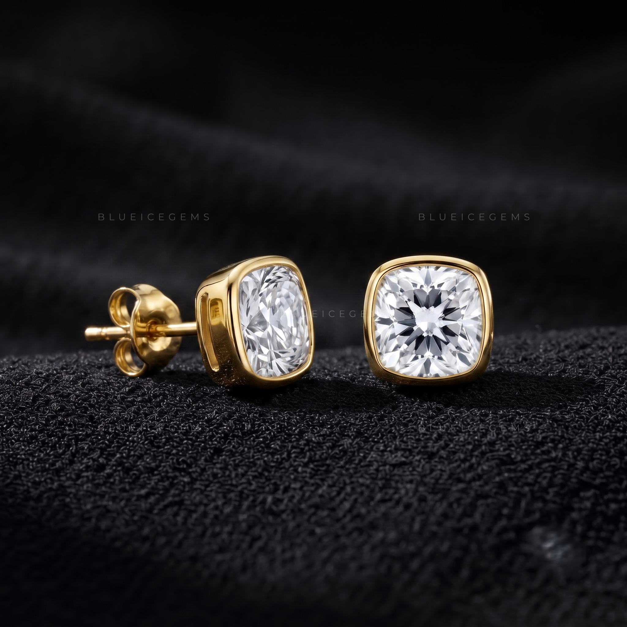Monogram Cushion Bezel Lab-Grown Diamond Stud Earrings