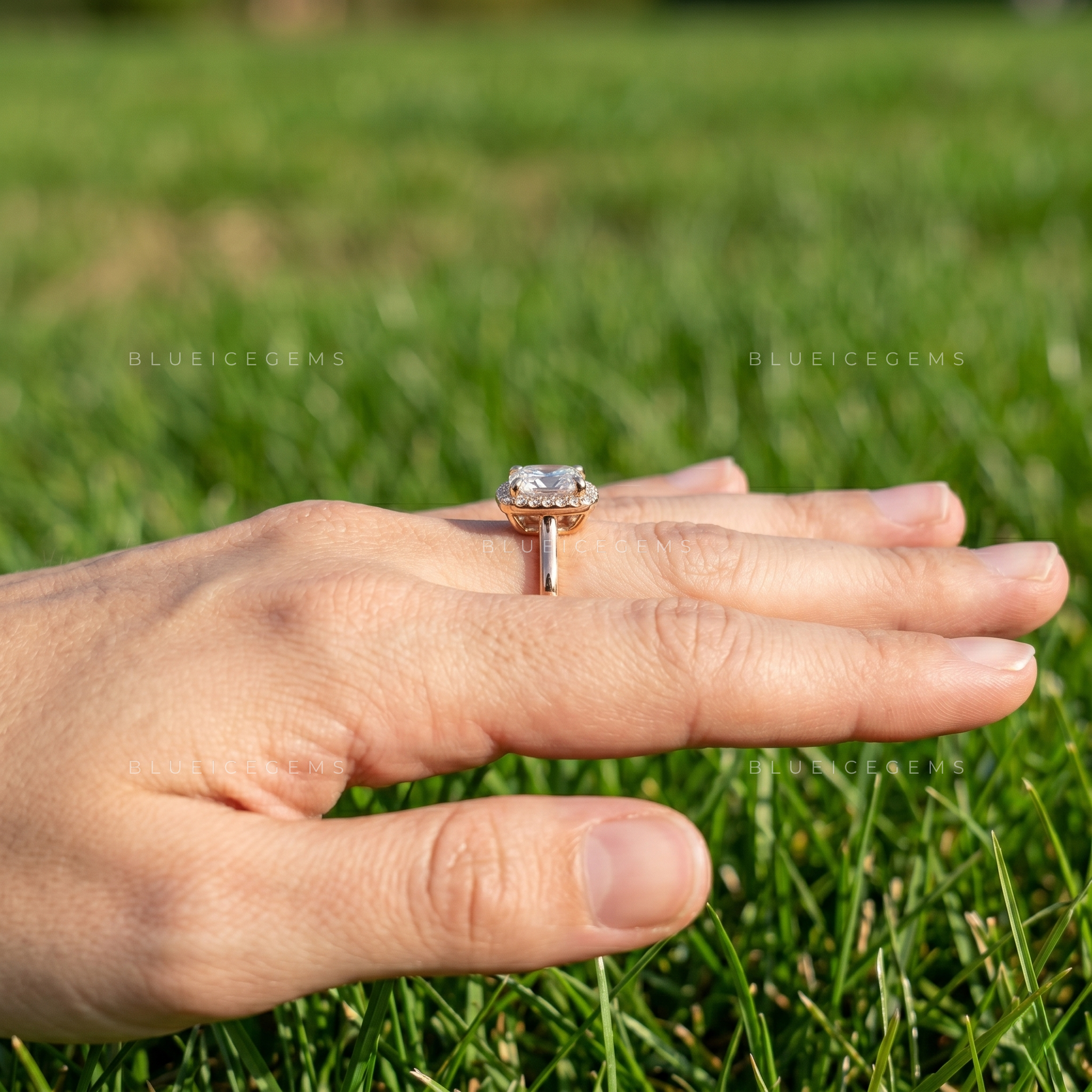 Luminous Cushion Cut Halo Statement Ring with Open Gallery