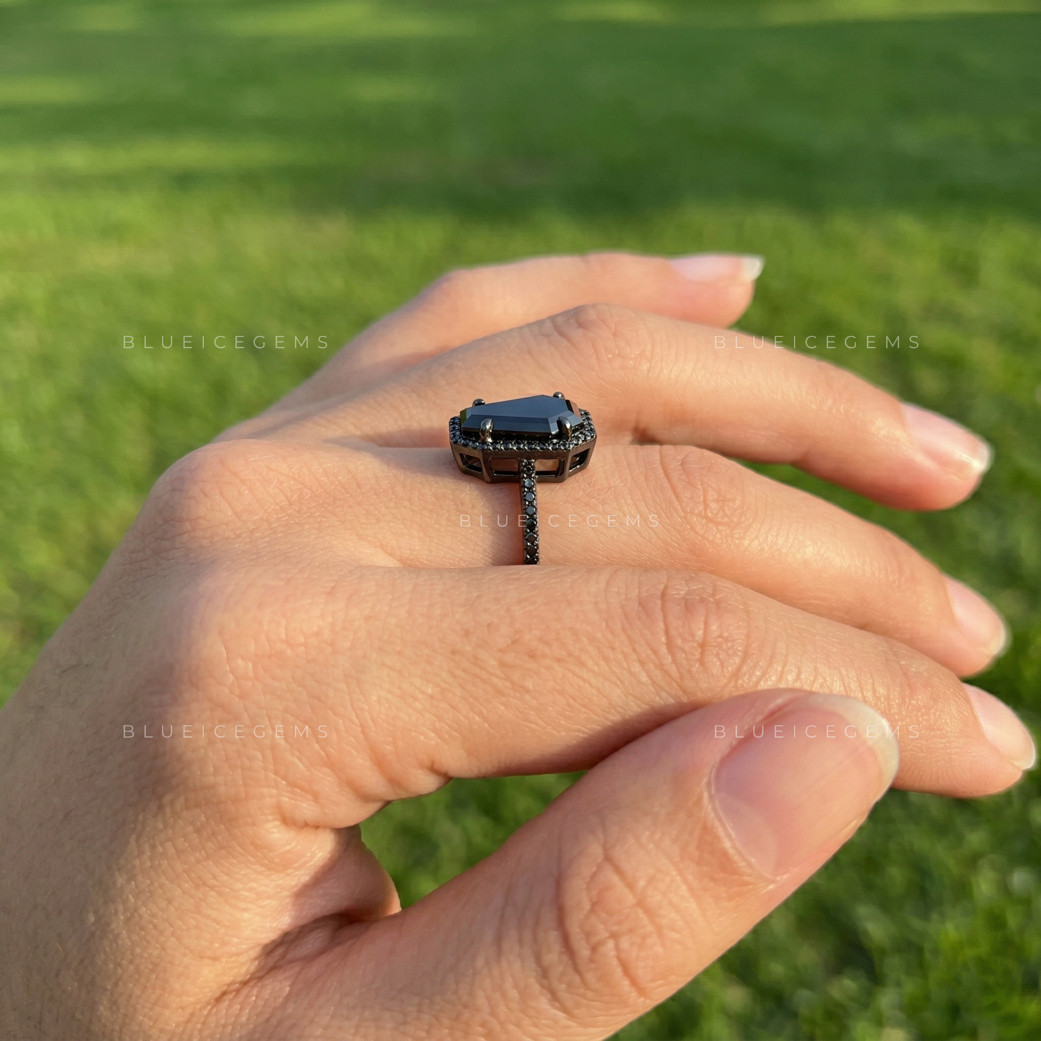 Midnight Noir Grand Coffin Cut Black Diamond Monochromatic Ring