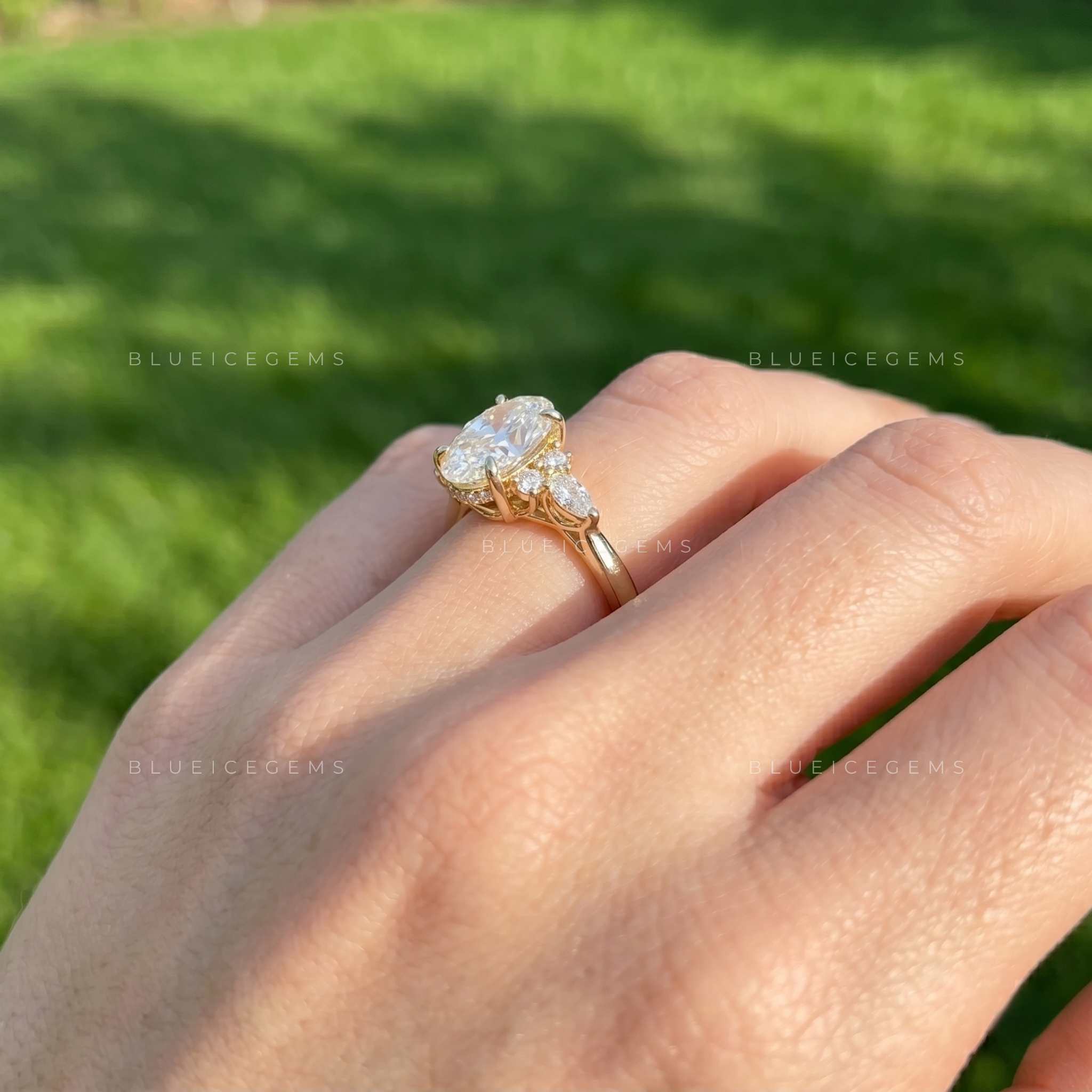Enchanting Bloom Oval Cut Marquise Accent Engagement Ring