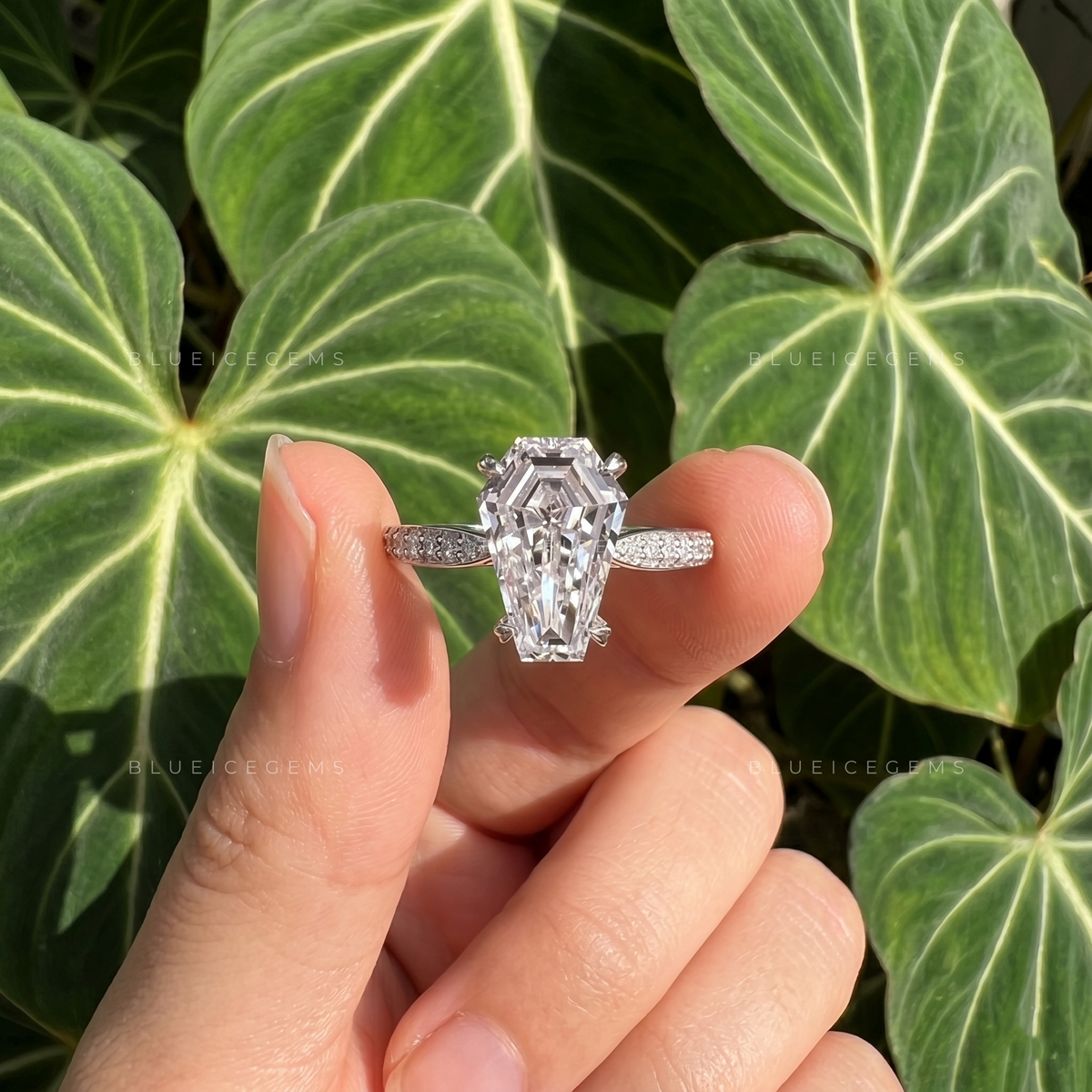 Gothic Elegance Coffin Cut Pavé Engagement Ring