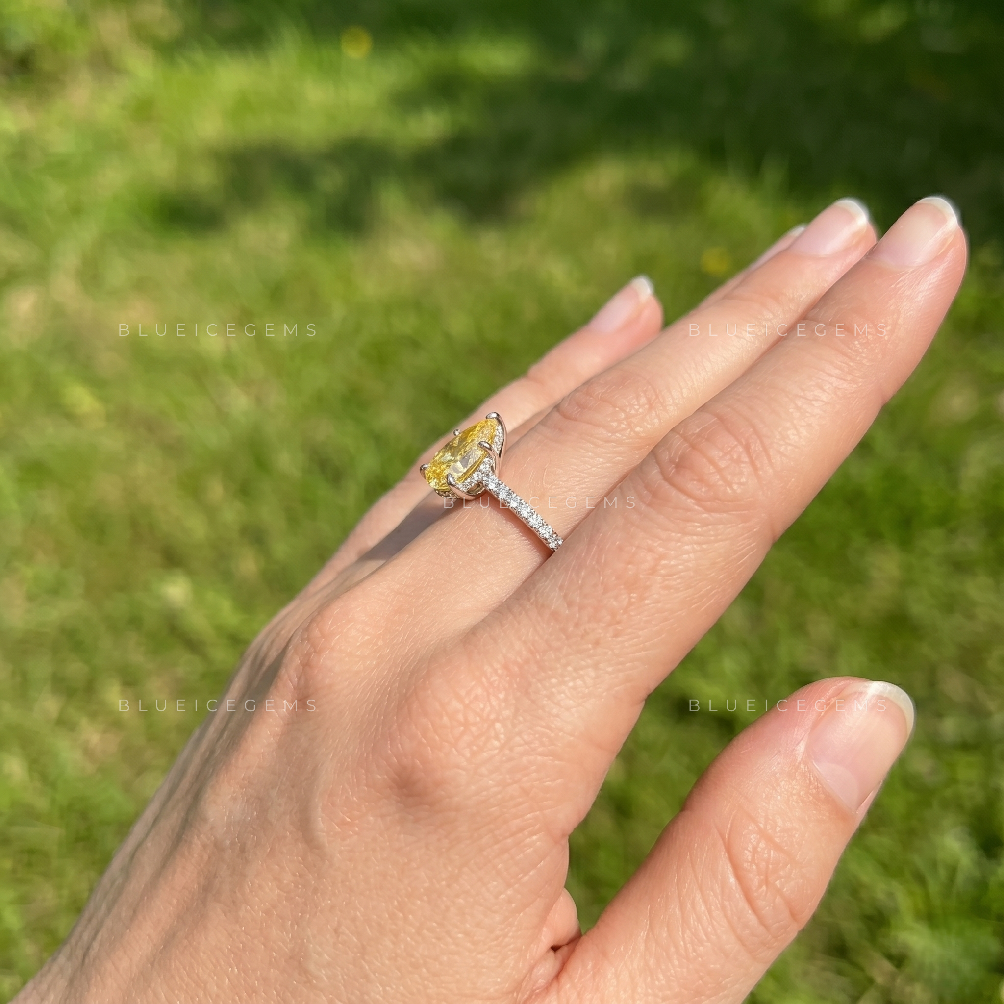 Golden Hour Radiance Pear Cut Halo Engagement Ring