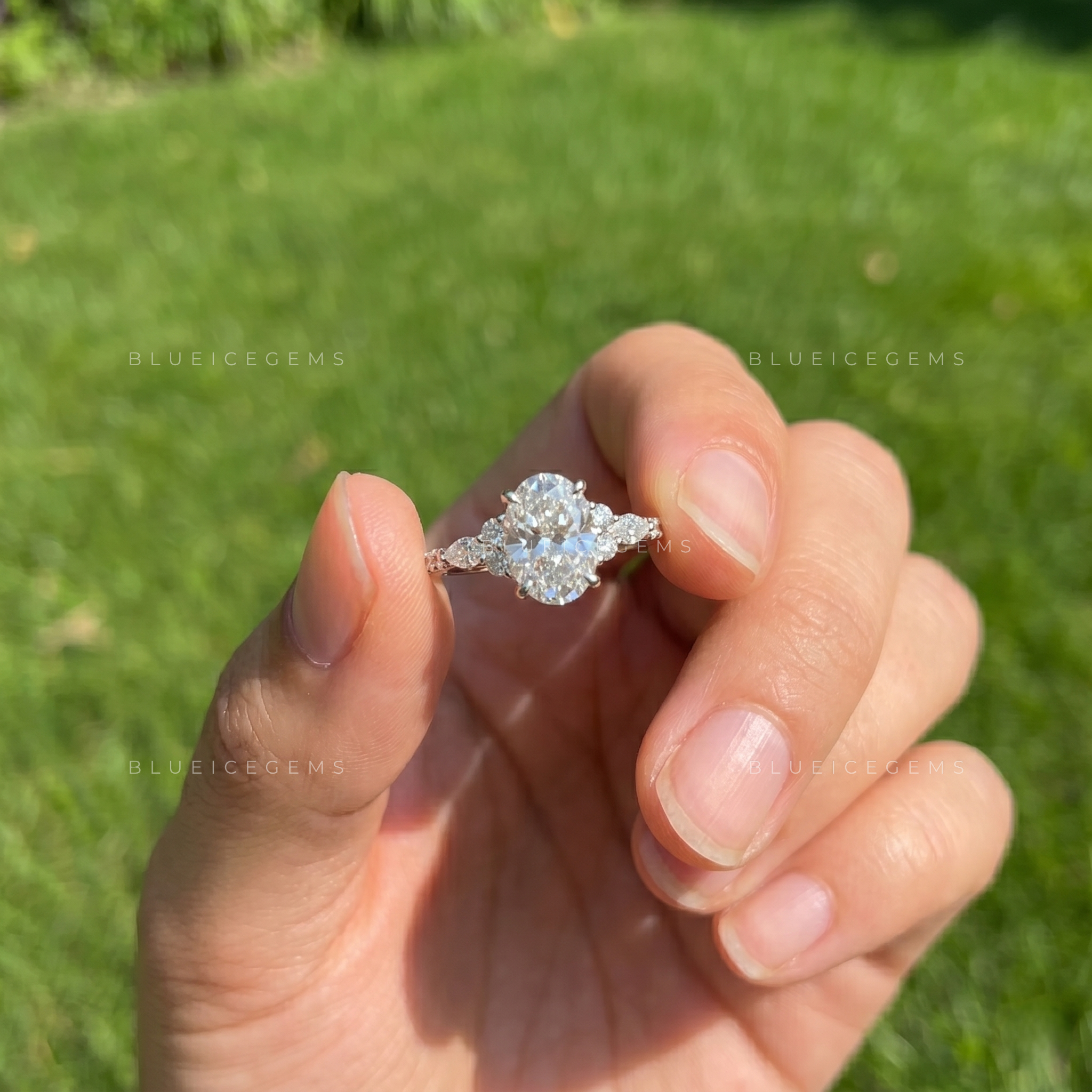 Elegant Grace Oval Cut Hidden Halo Engagement Ring