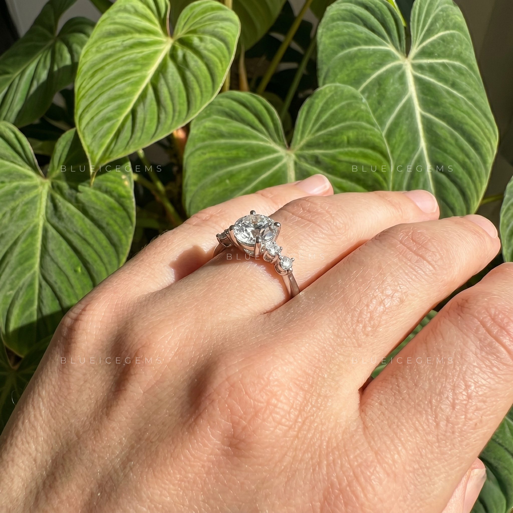 Exquisite Round Cut Pavé Accent Engagement Ring