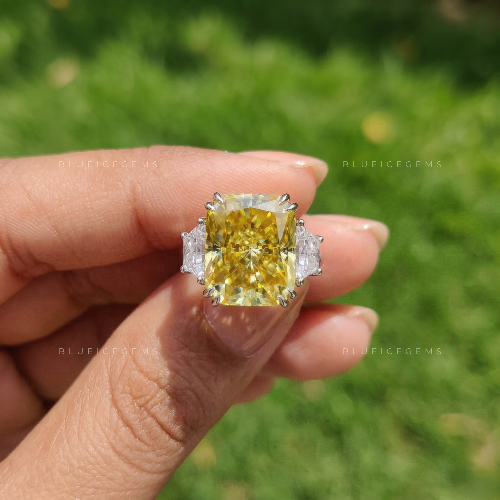 Majestic Solstice Radiant Cut Canary Yellow Ring