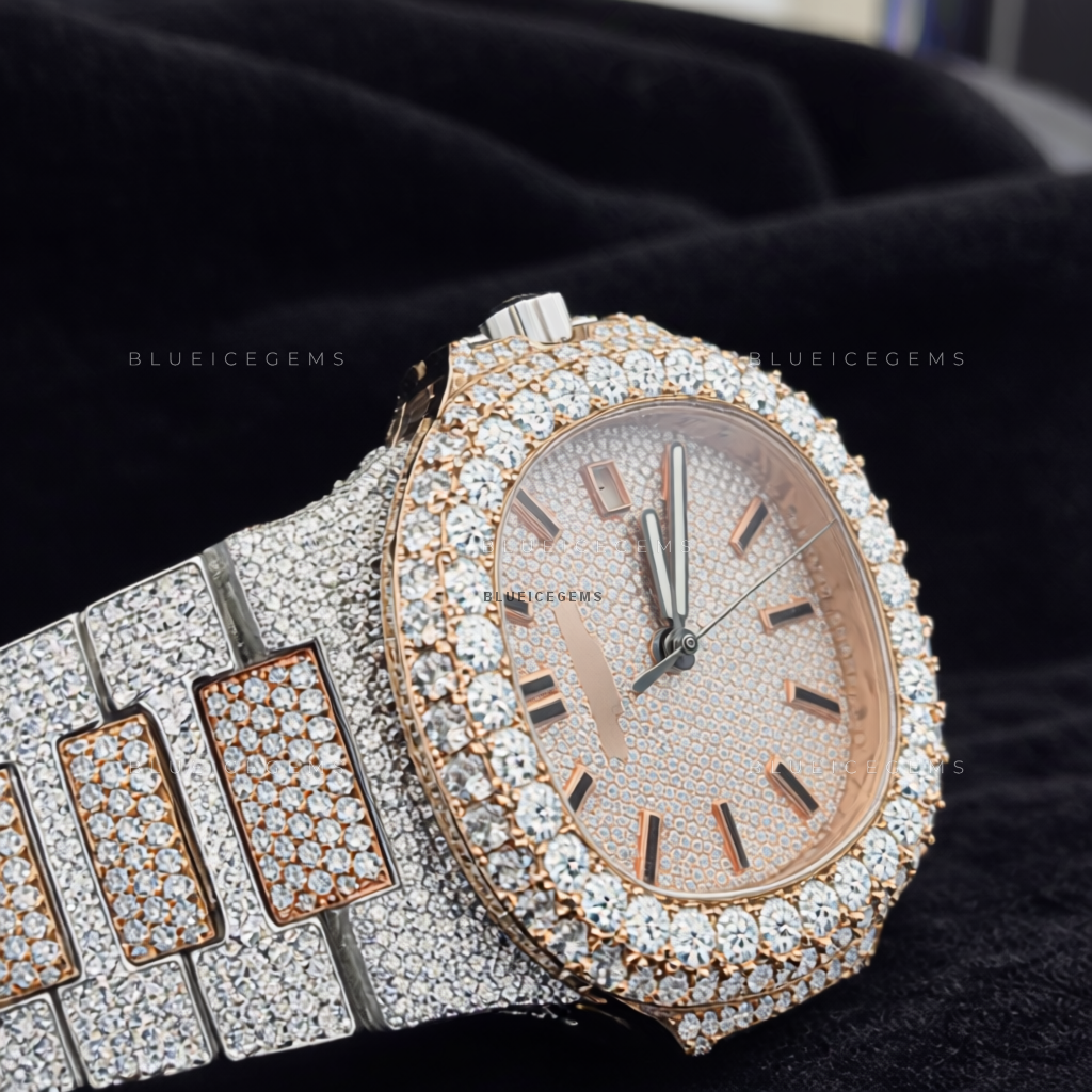 Rose Aura: Two-Tone Iced-Out Custom Moissanite & Diamond Watch