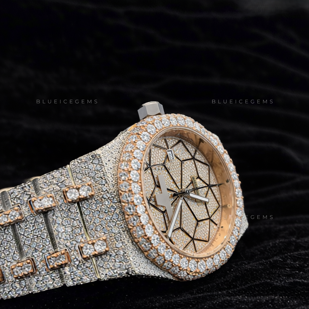 Geometric Glitz: Two-Tone Iced-Out Custom Mosaic Watch