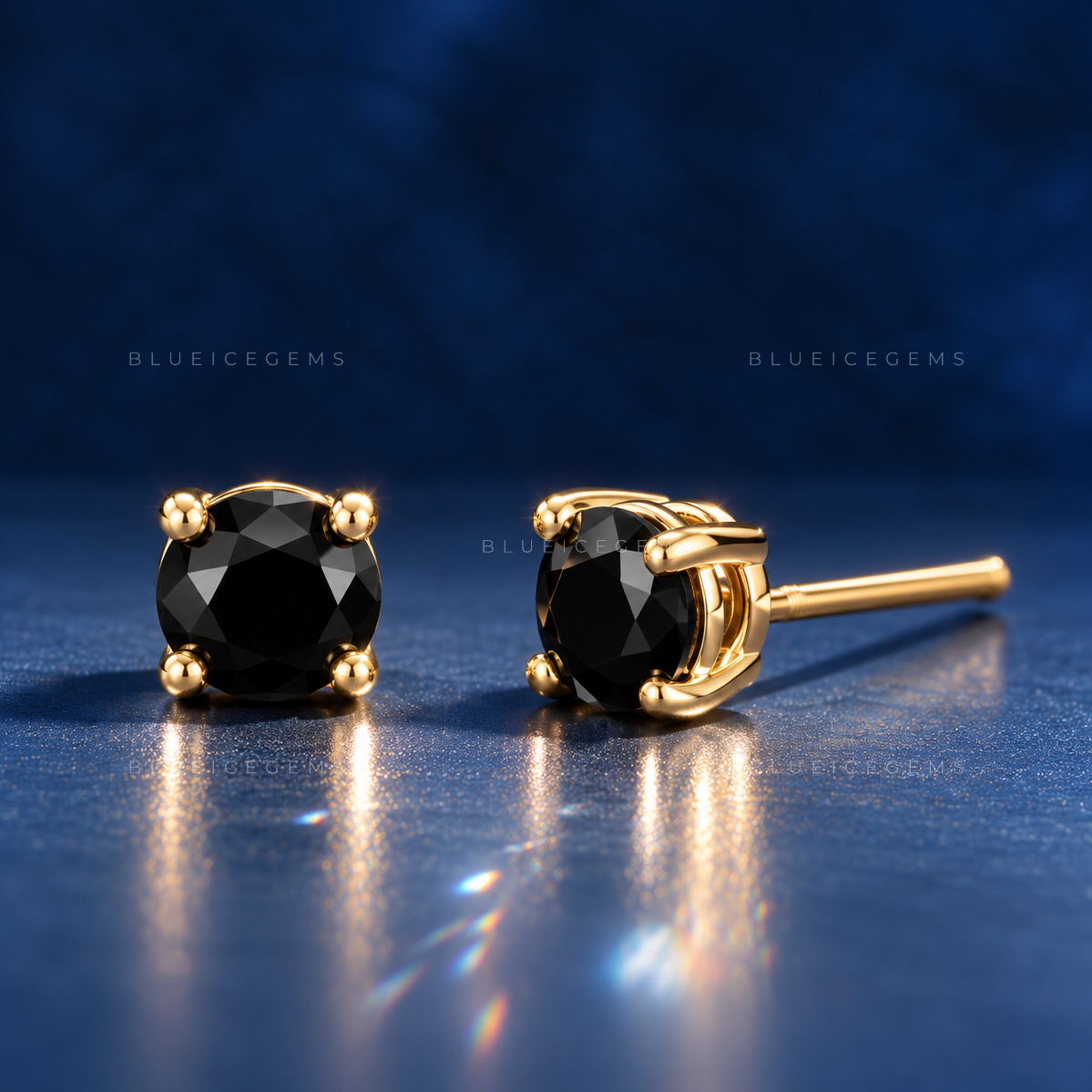 The Midnight Eclipse: Round Black Diamond Stud Earrings