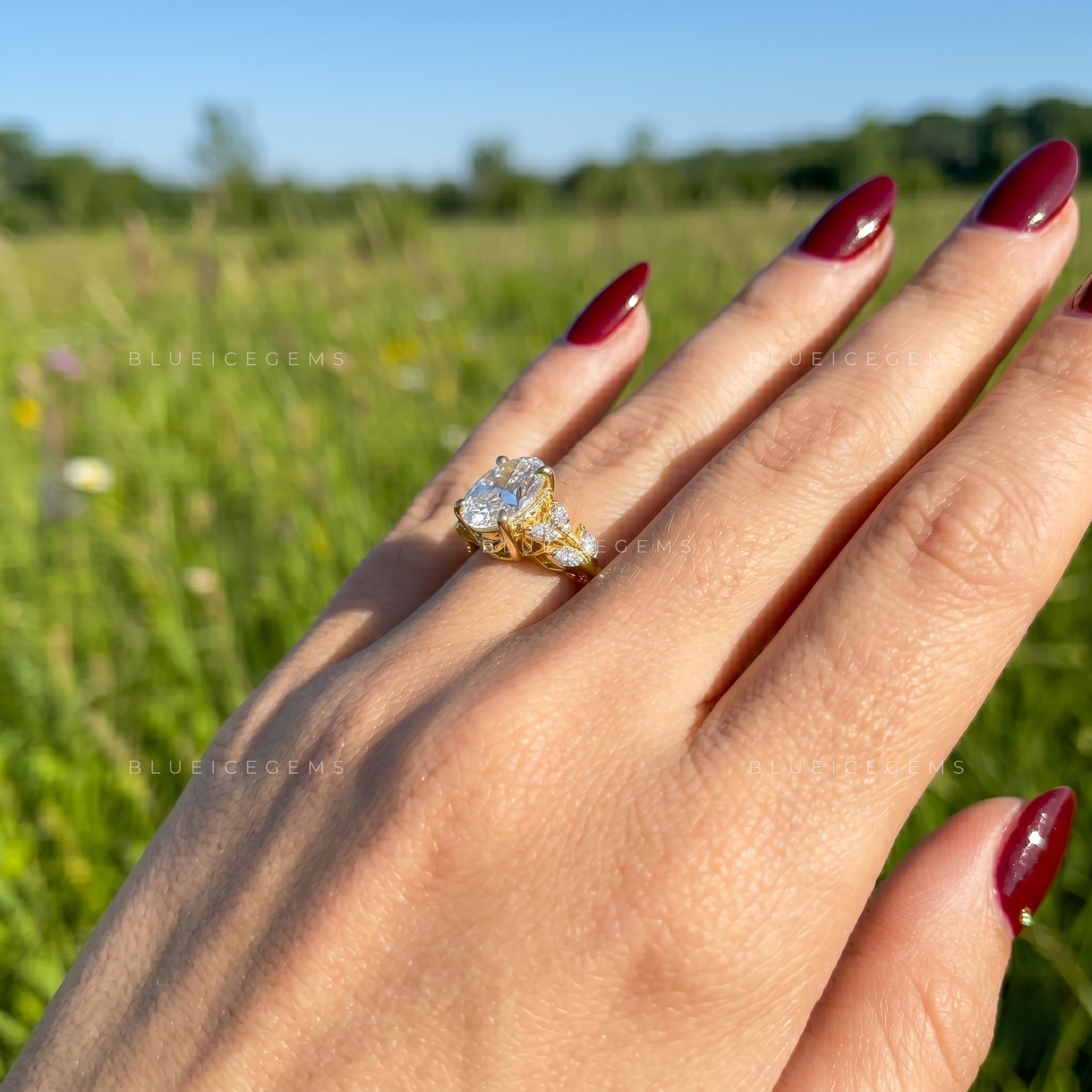 Lyra Oval Cut Marquise Accent Solitaire Engagement Ring