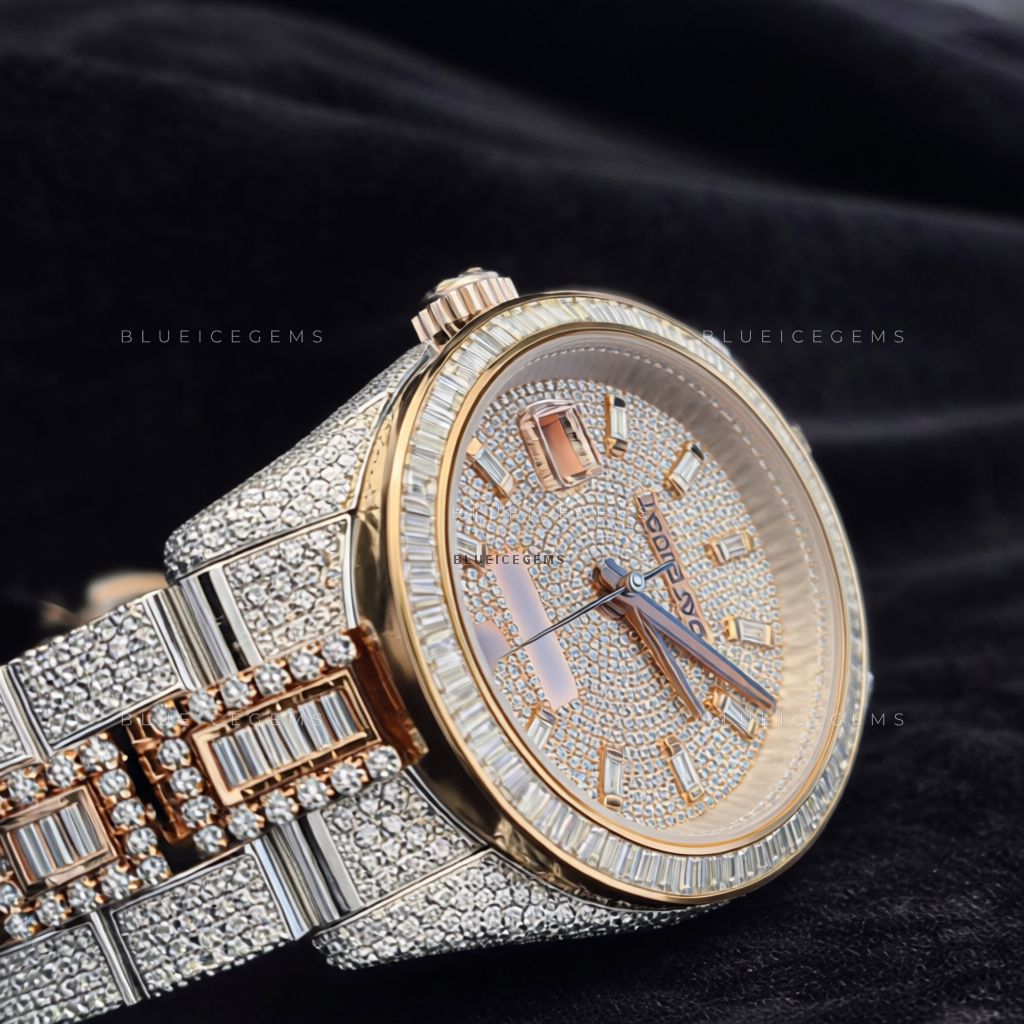 Rose Glimmer: Two-Tone Iced-Out Custom Moissanite & Diamond Watch