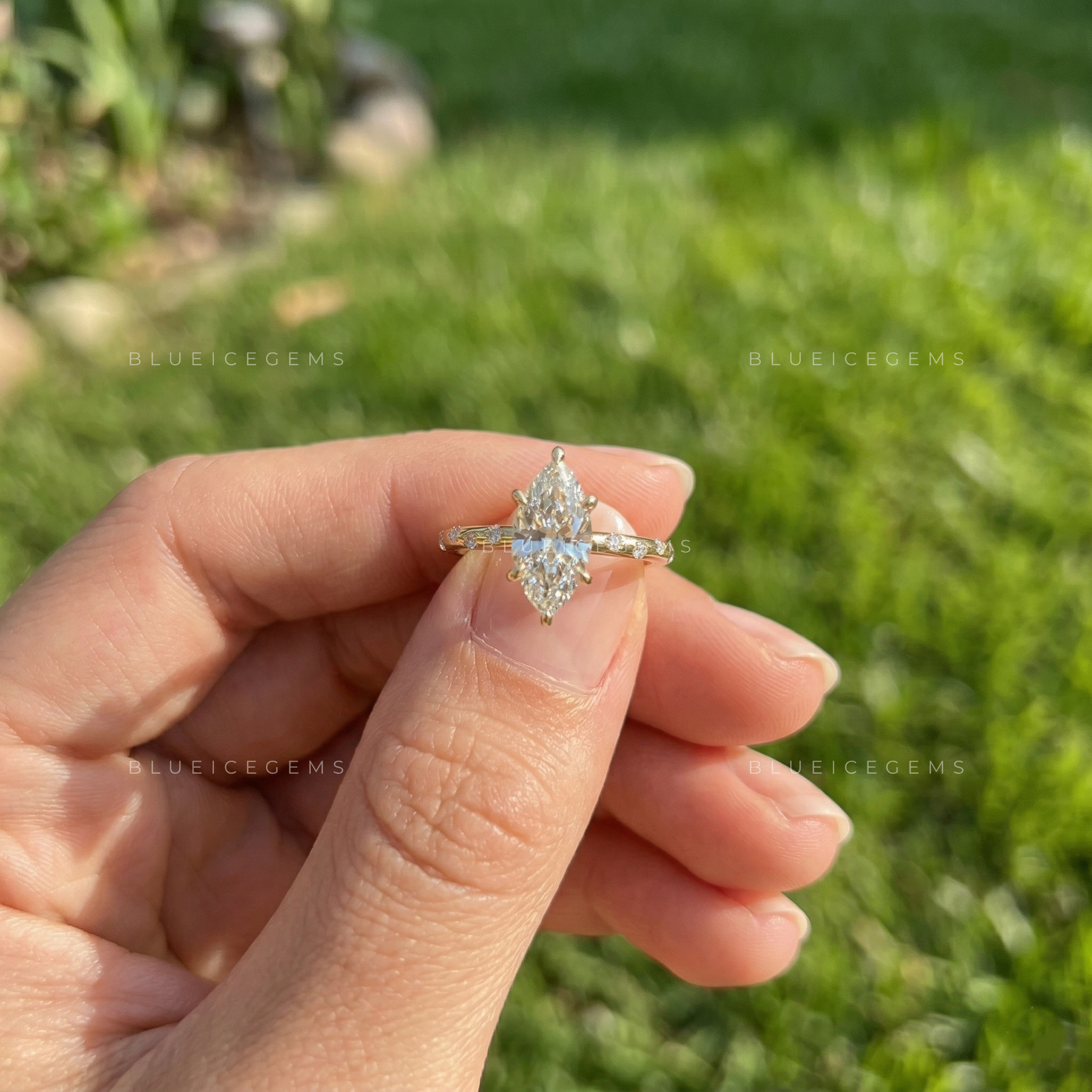 Regal Silhouette Marquise Cut Pavé Engagement Ring