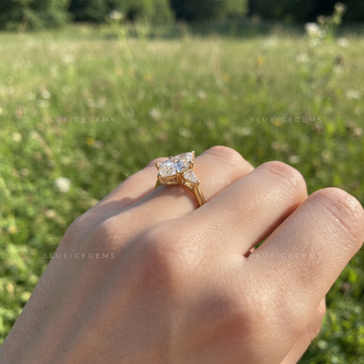 Celestara Dutch Marquise Three-Stone Kite Engagement Ring