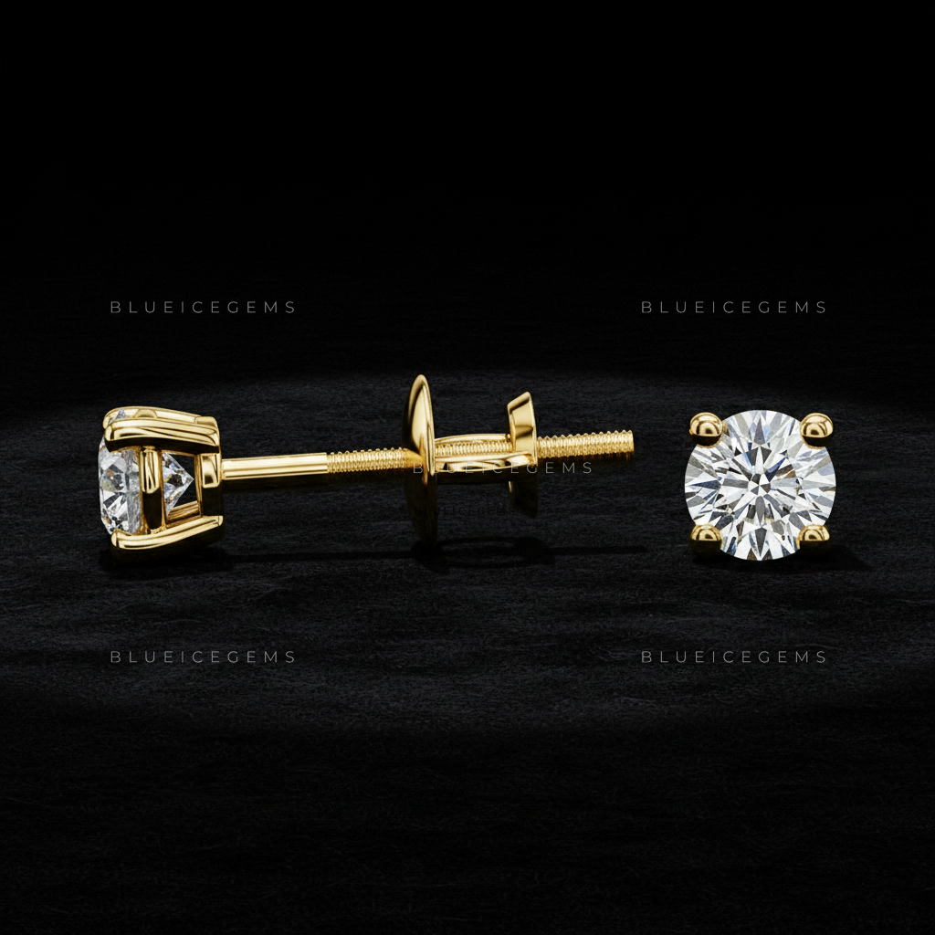 The Golden Orbit: Classic Round Diamond Stud Earrings