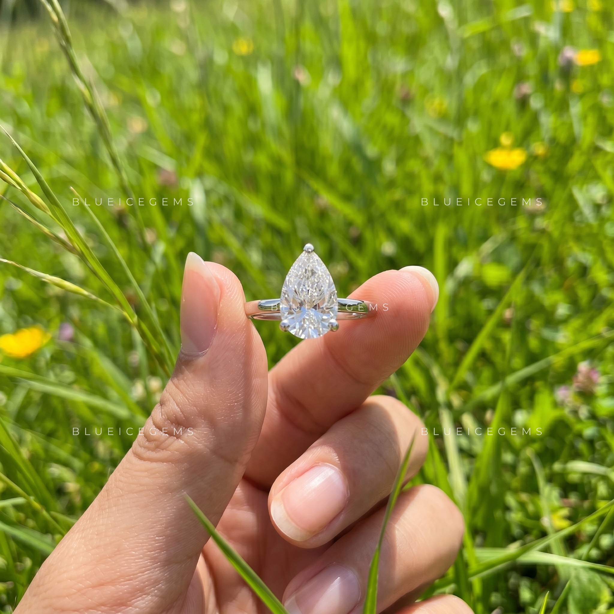 Celestial Silhouette Pear Brilliant Cut Solitaire Engagement Ring