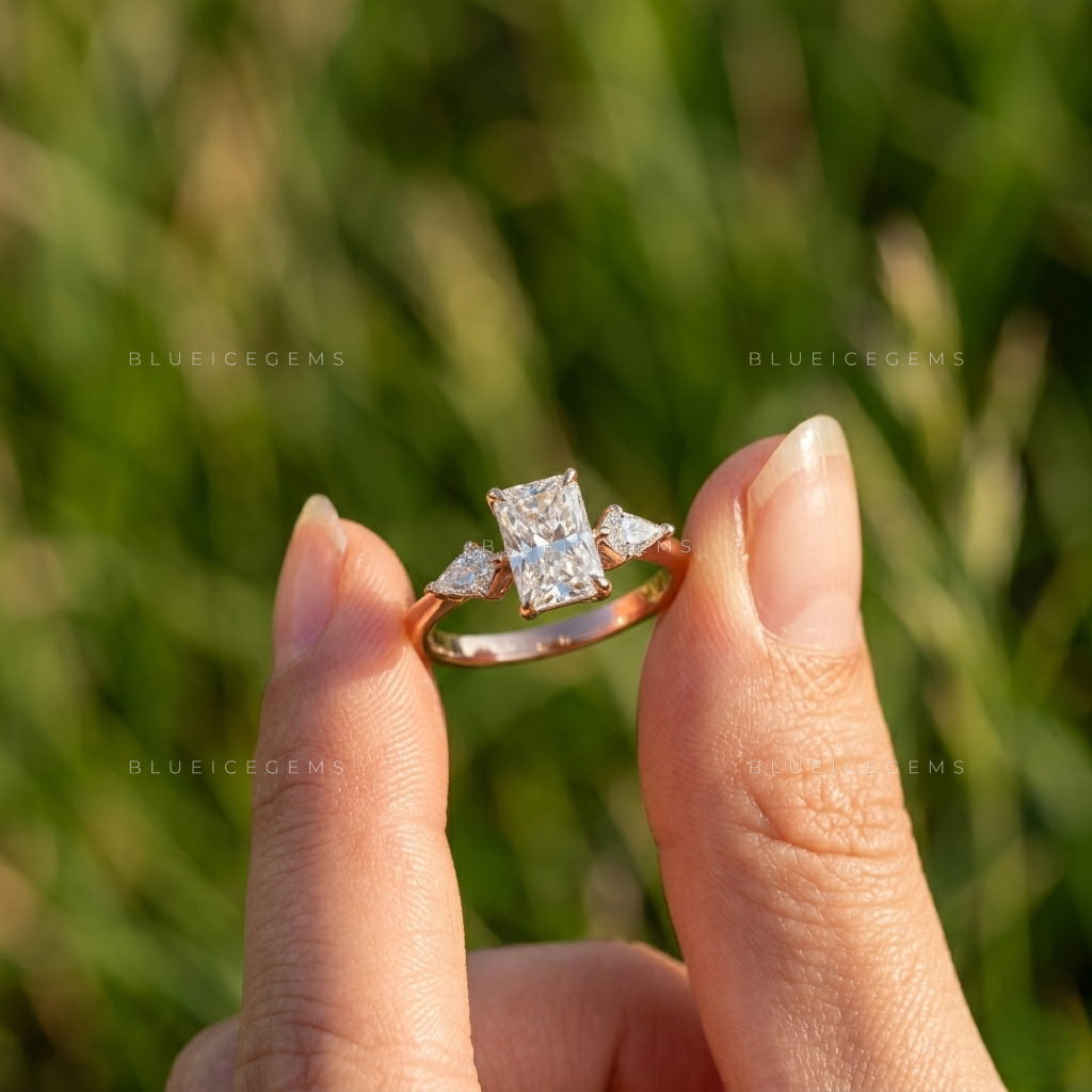 Imperial Splendor Radiant Cut Trilogy Side Kite Engagement Ring