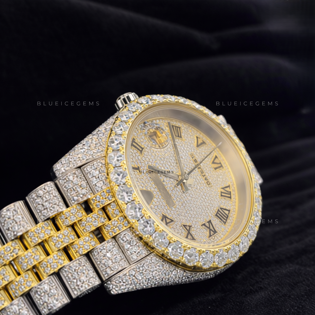 Gilded Monarch: Two-Tone Iced-Out Custom Roman Jubilee Watch