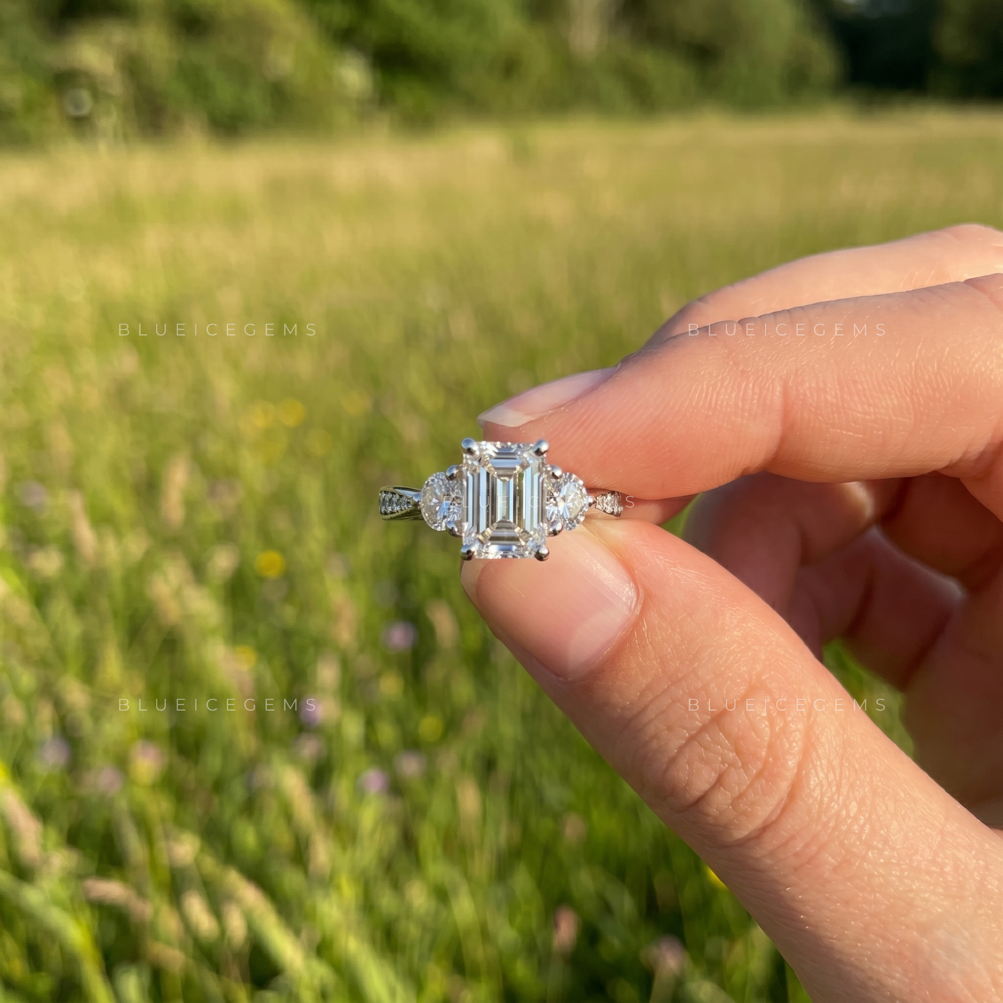 Sophisticated Elegance Elongated Emerald Cut Solitaire with Tapered Accent Band Anniversary Ring