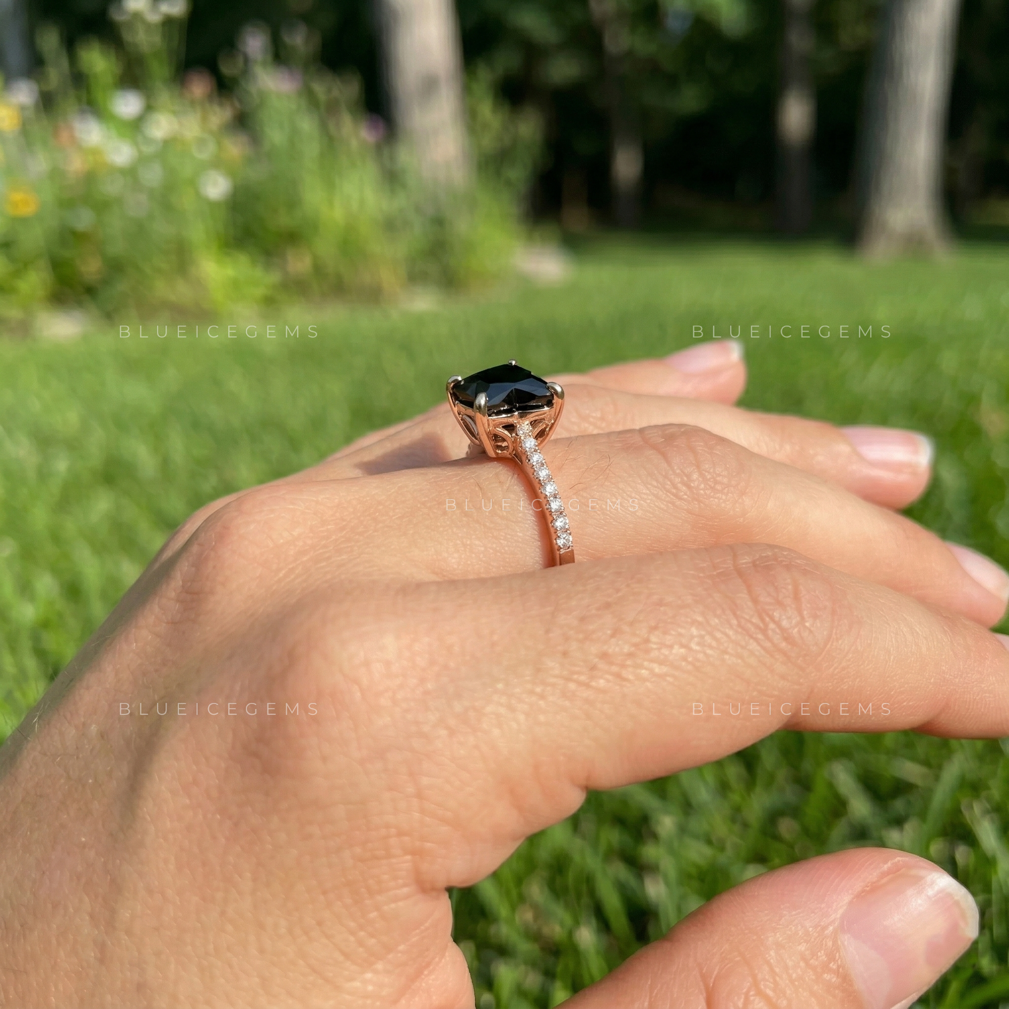 Midnight Noir Butterfly Cut Black Diamond Ethereal Halo Ring