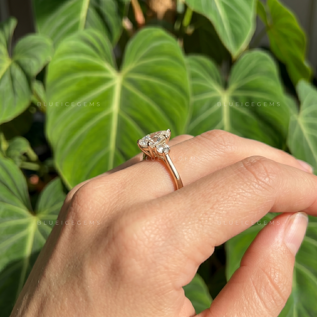 Whispering Romance Pear Cut Three-Stone Engagement Ring