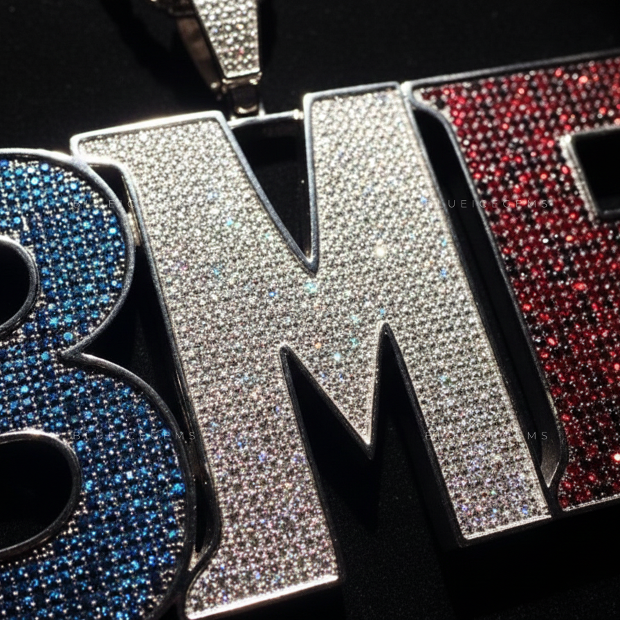 The "BMF" Tri-Tone Authority: Blue, White, & Crimson Multi-Stone Initial Pendant