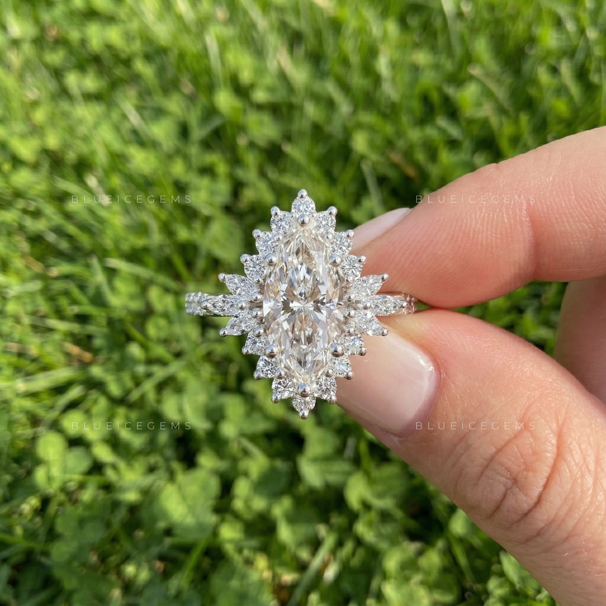Graceful Splendor Marquise Cut Cluster Engagement Ring