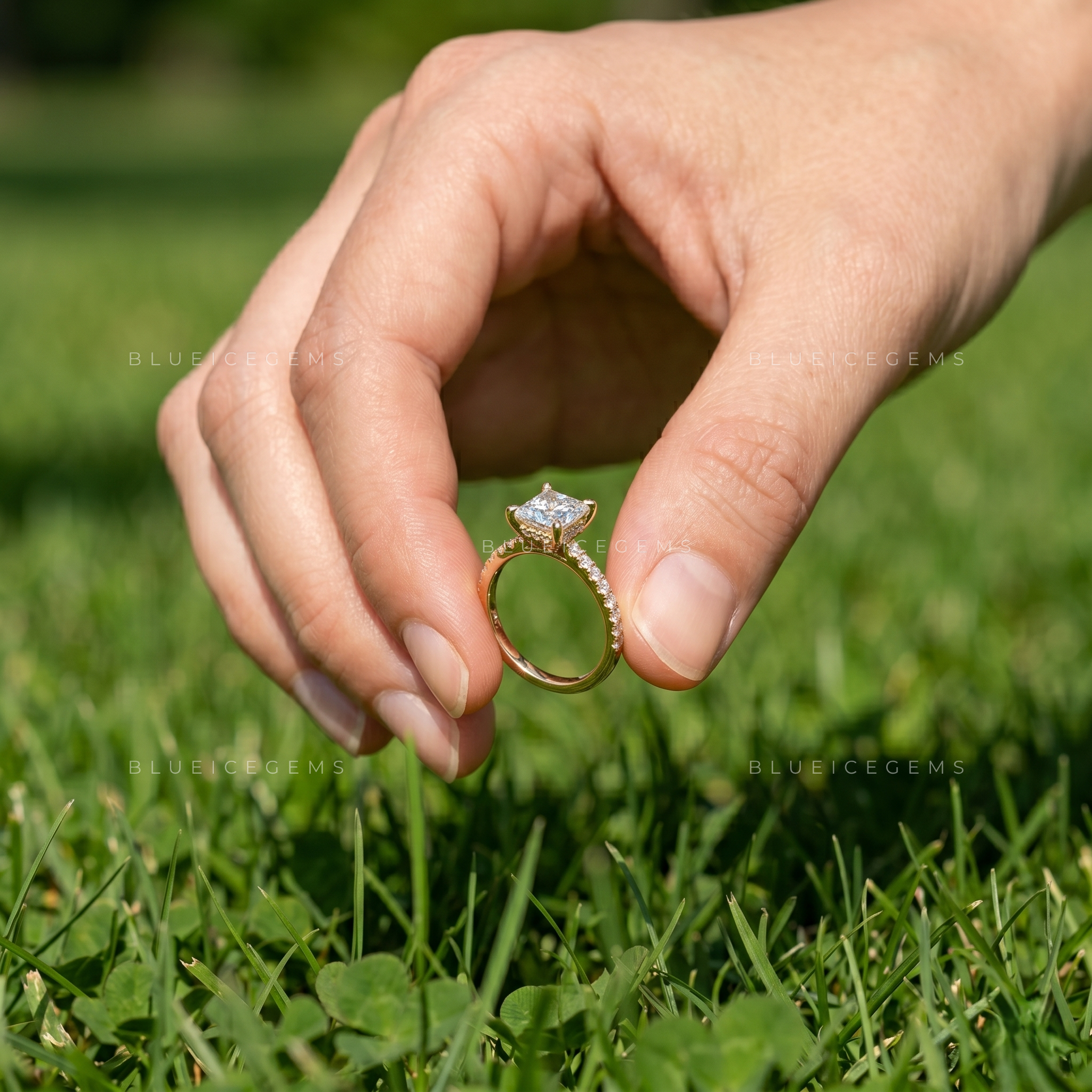 Princess Cut Square Diamond Pave Accented Engagement Ring
