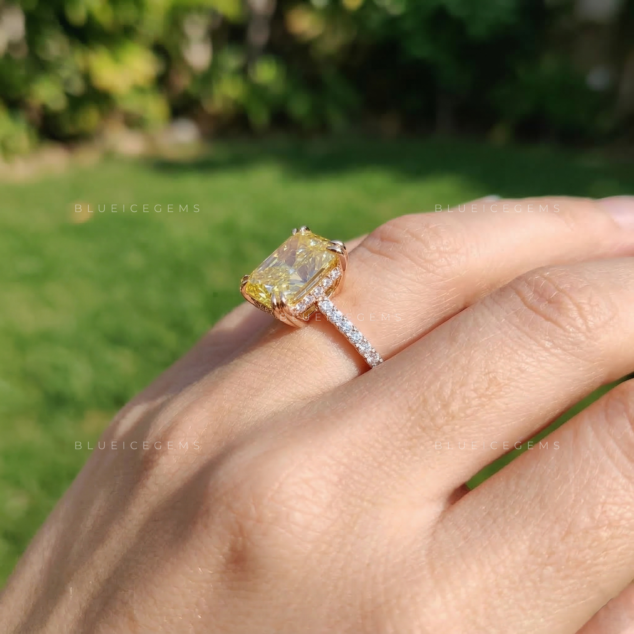 Golden Solstice Radiant Cut Canary Yellow Ring