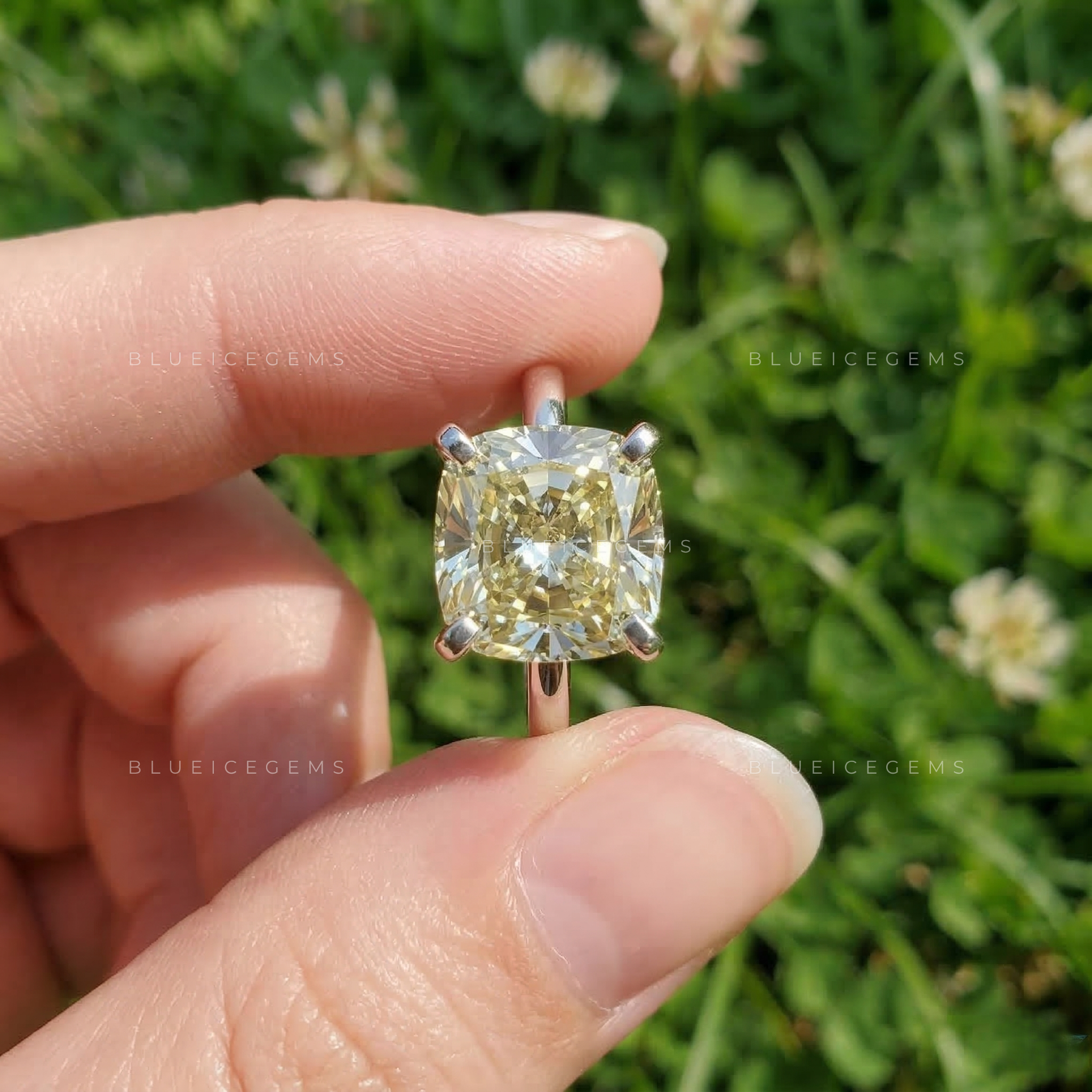 Solace Sun Cushion Cut Light Yellow Solitaire Ring