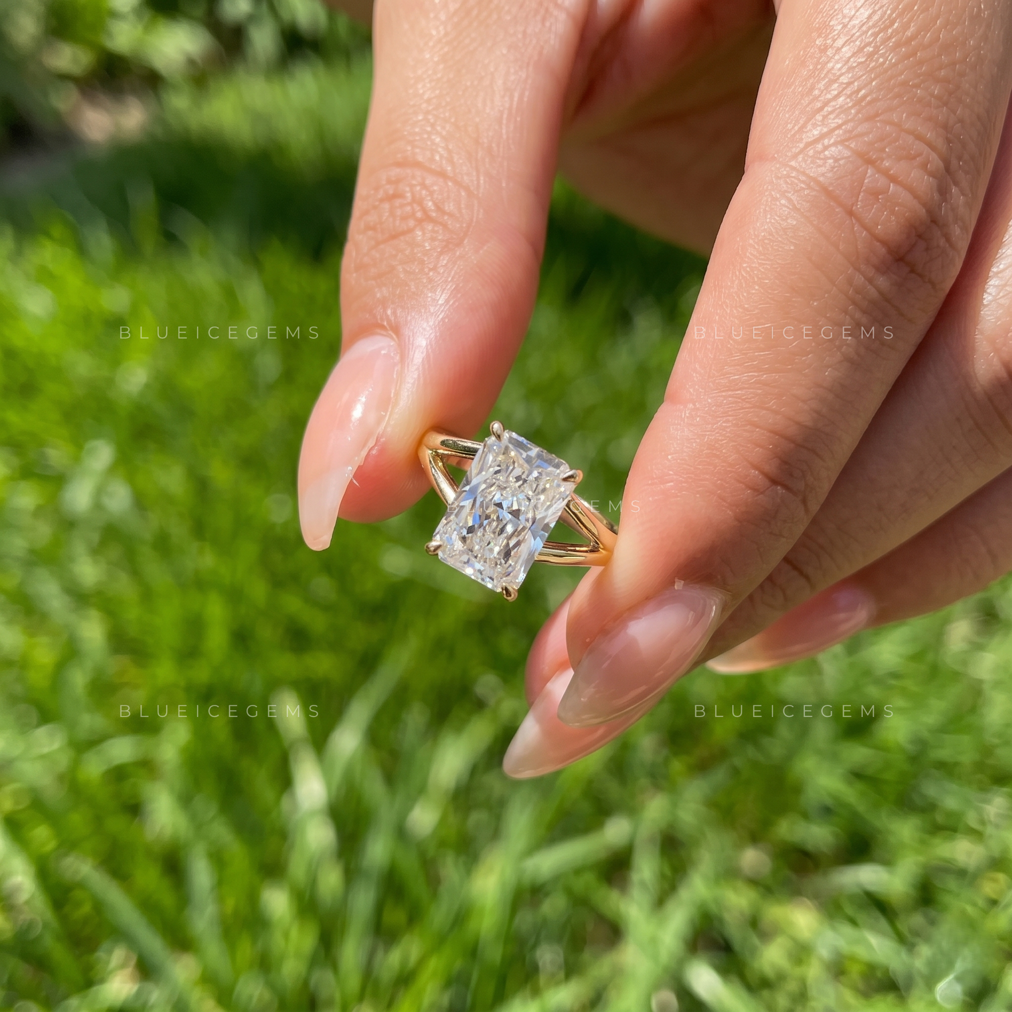 Luminous Horizon Radiant Cut Hidden Halo Split Shank Engagement Ring