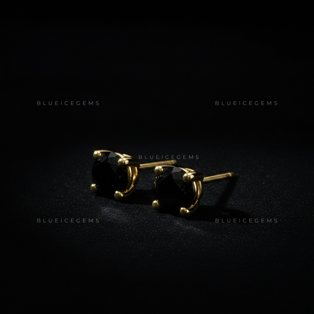 The Midnight Eclipse: Round Black Diamond Stud Earrings