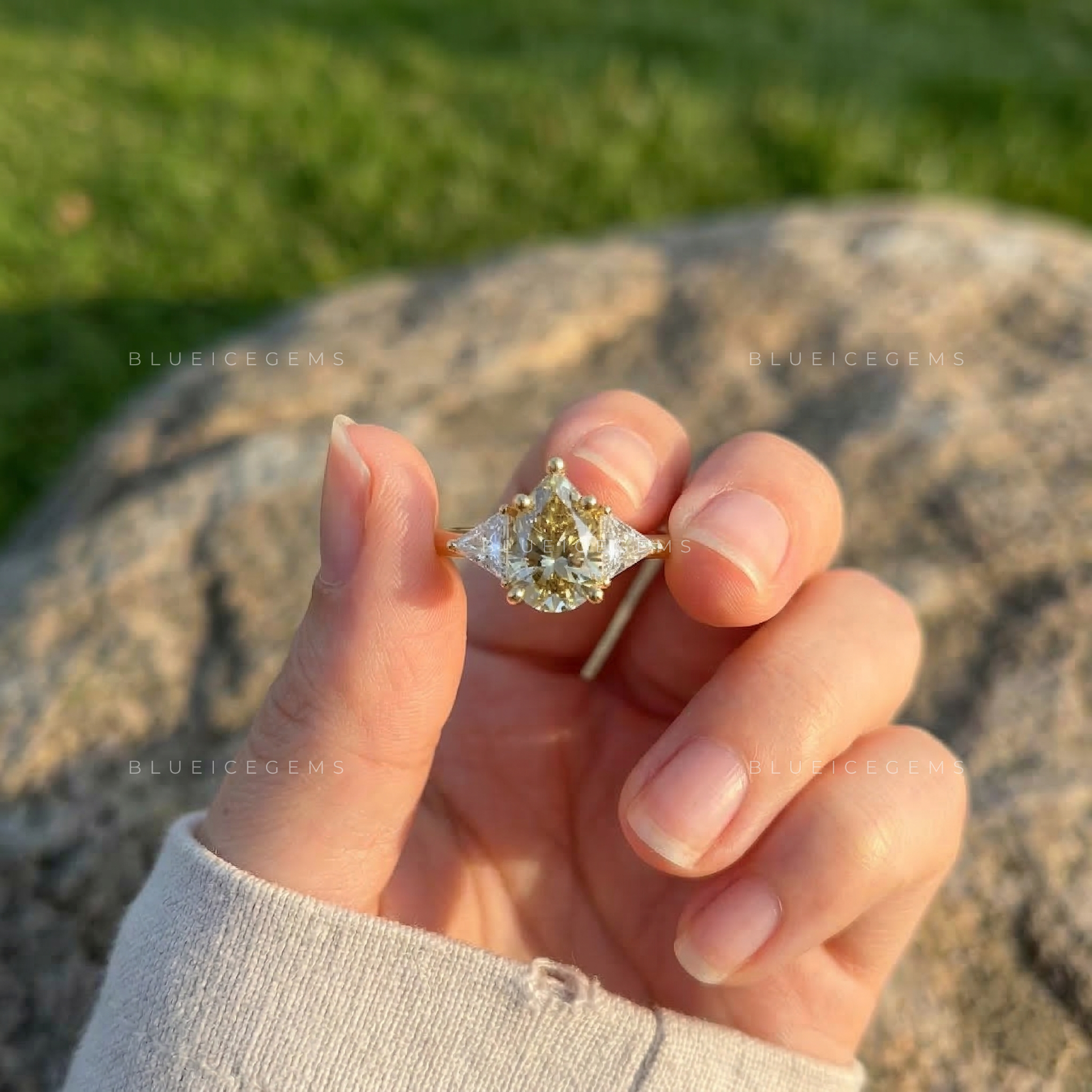 Sunlit Majesty Pear and Triangle Trilogy Ring