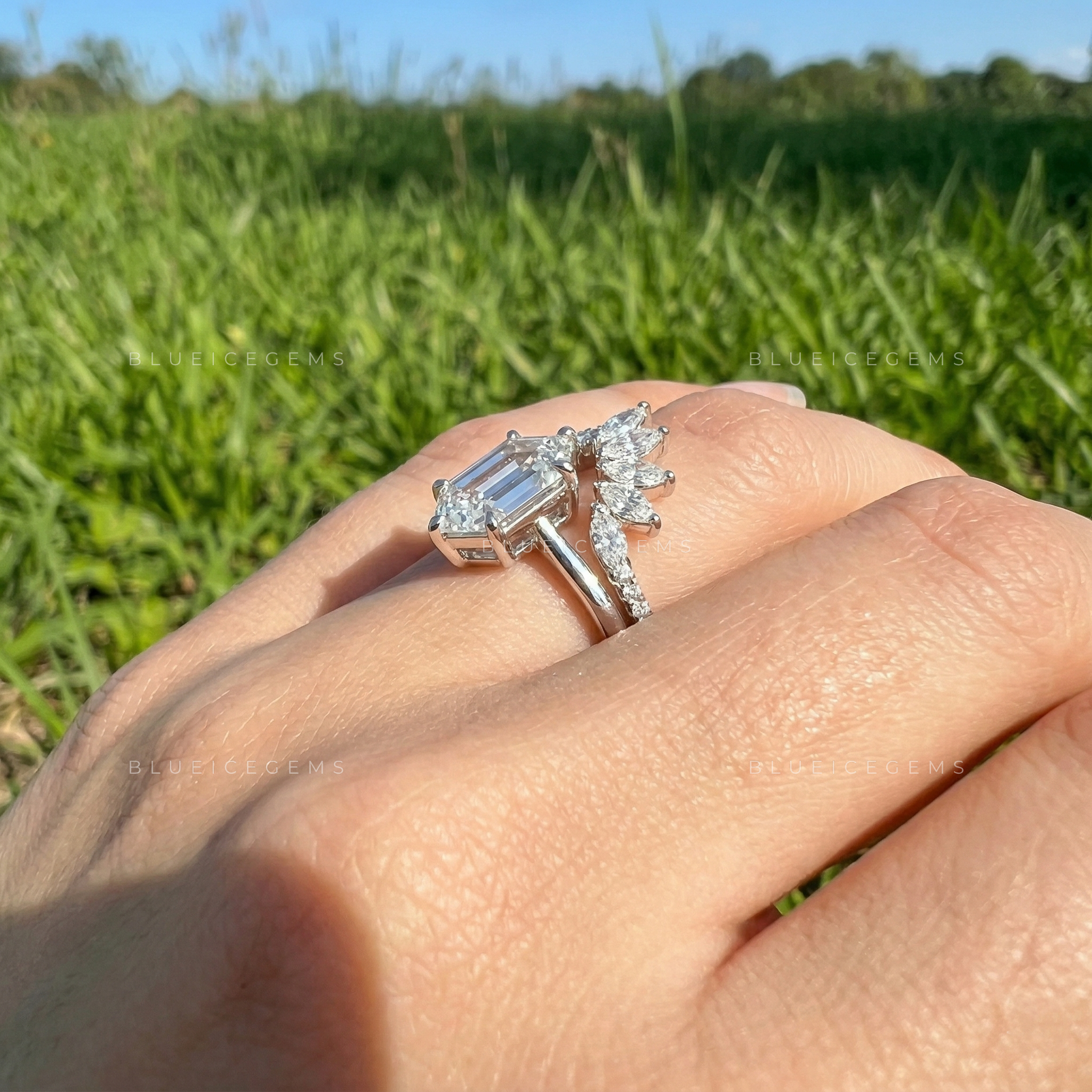 Architectural Radiance Hexagon and Floral Diamond Bridal Set