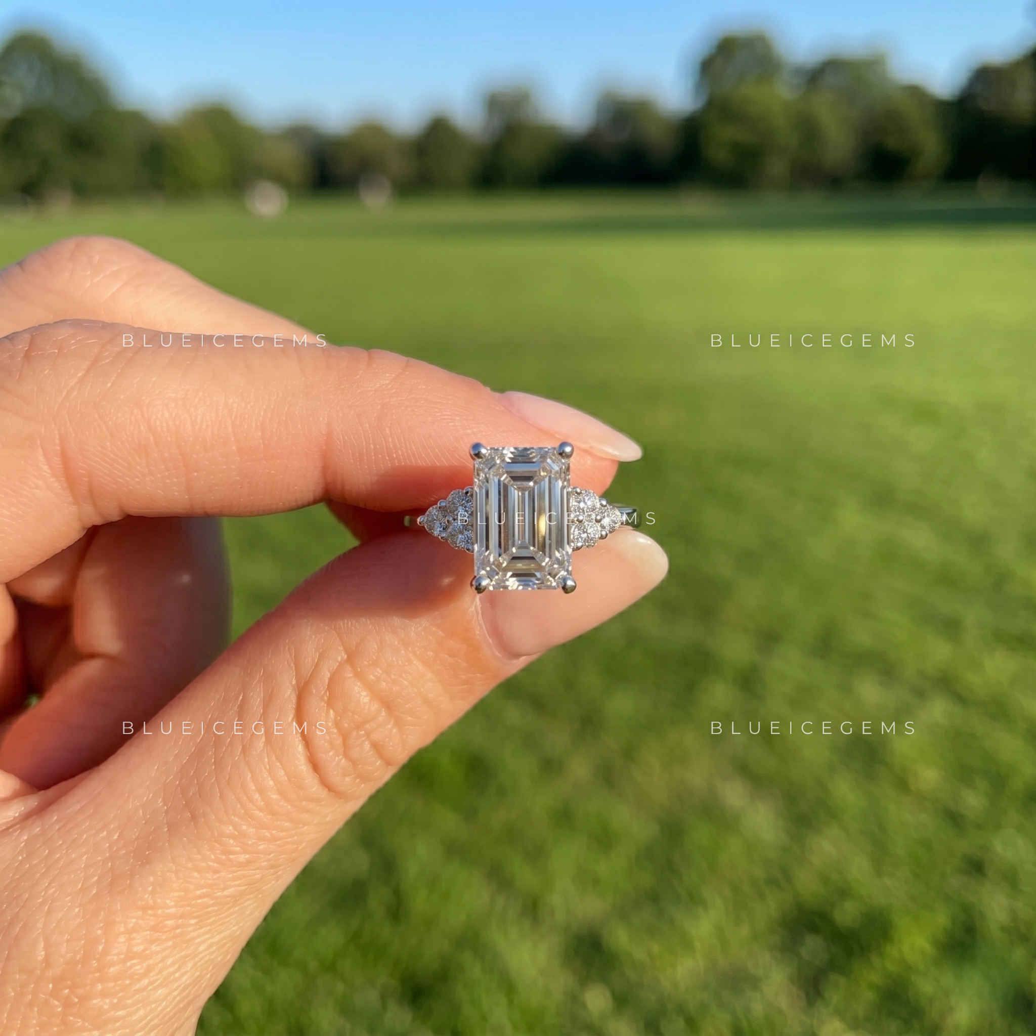 Regal Clarity Emerald Cut Accent Engagement Ring