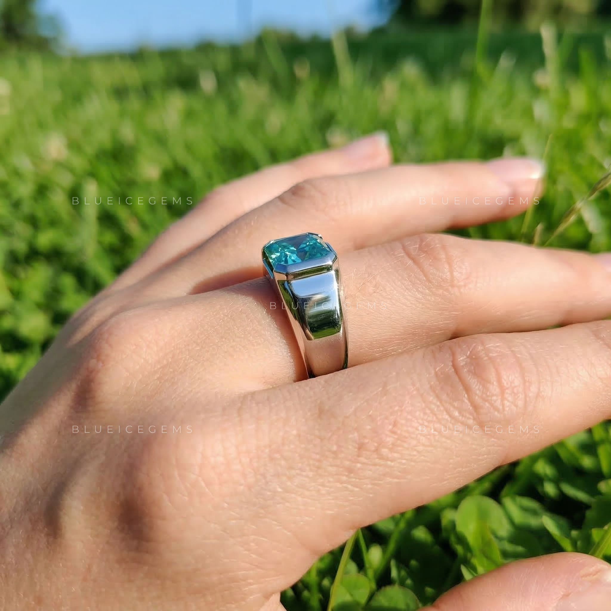 Enchanted Lagoon Radiant Cut Aqua Green Ring