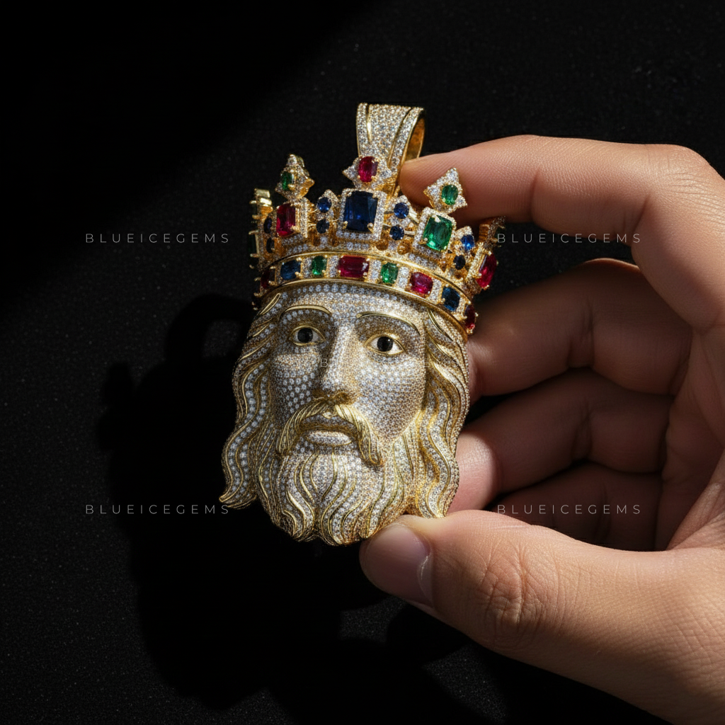 The Imperial Sovereign: Regal Crowned Christ with Multi-Gem Fire