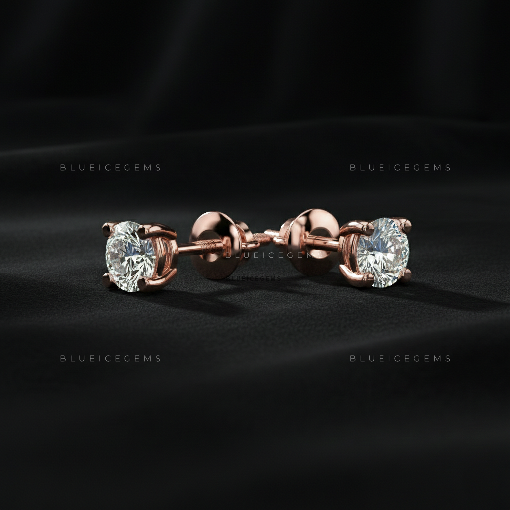 The Rose Glow: Classic Round Diamond Stud Earrings
