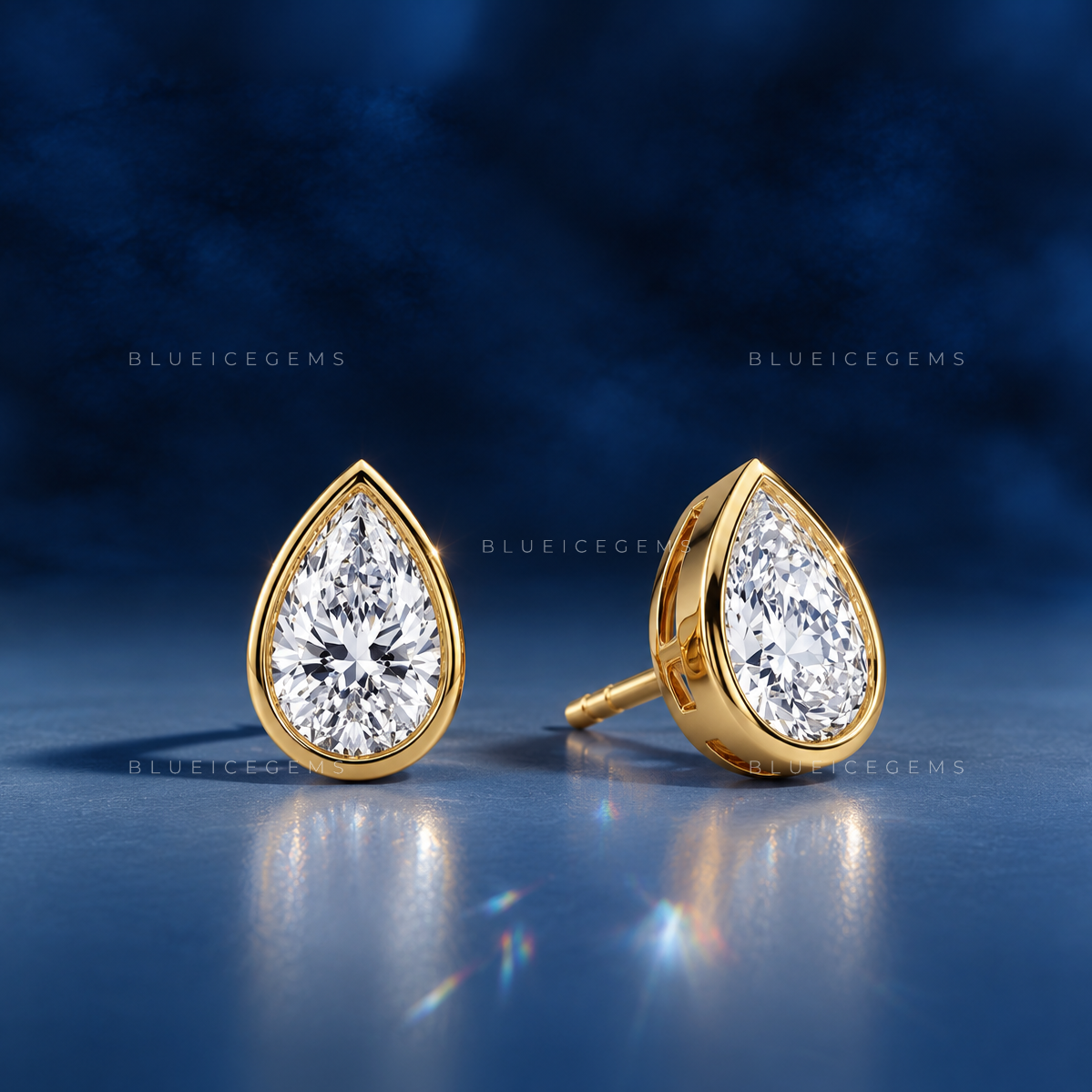 Serenelle Pear-Cut Lab-Grown Diamond Bezel Stud Earrings