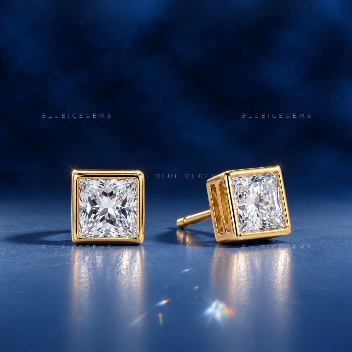 Regent Princess-Cut Lab-Grown Diamond Bezel Stud Earrings