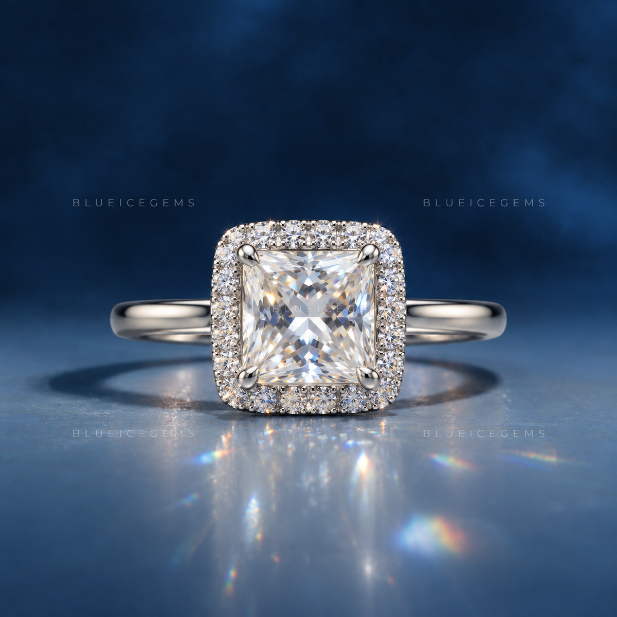 Exquisite Princess Cut Centerpiece with Sparkling Round Accent Stones