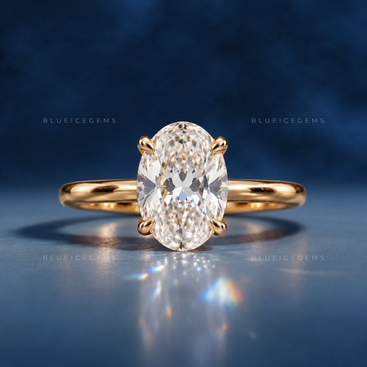 Graceful Oval Cut Hidden Halo Solitaire Statement Engagement Ring