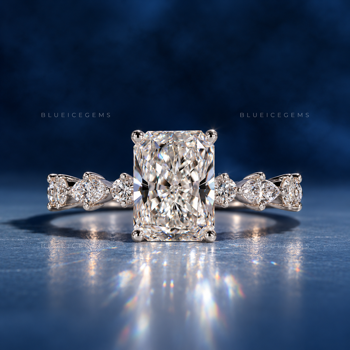 Radiant Brilliance Pave Accented Three-Stone Statement Ring