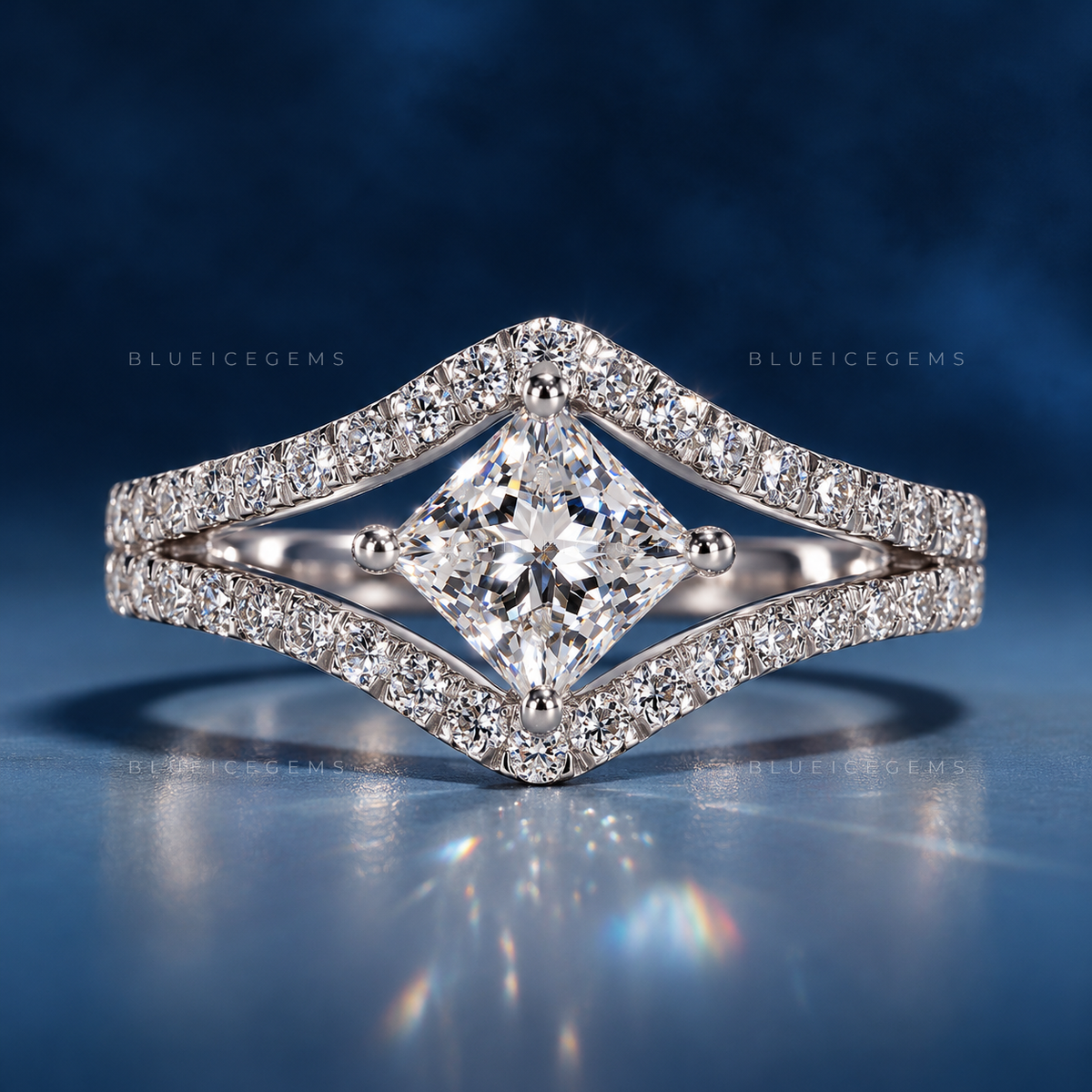 Artistic Open-Shank Princess Cut Statement Pave Band Ring