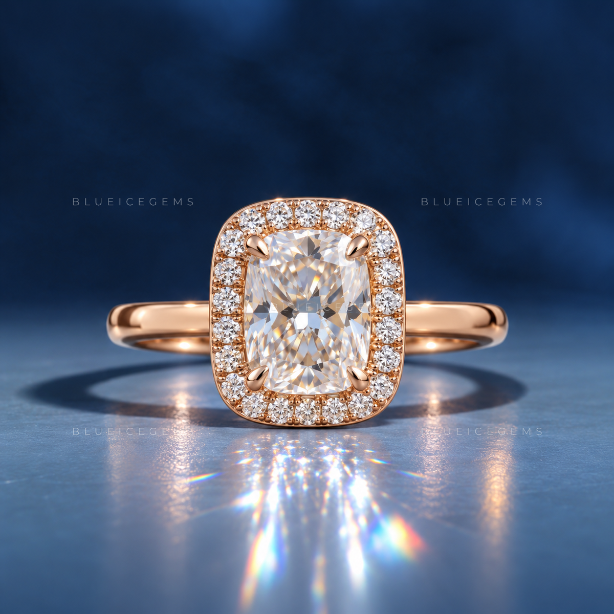 Luminous Cushion Cut Halo Statement Ring with Open Gallery