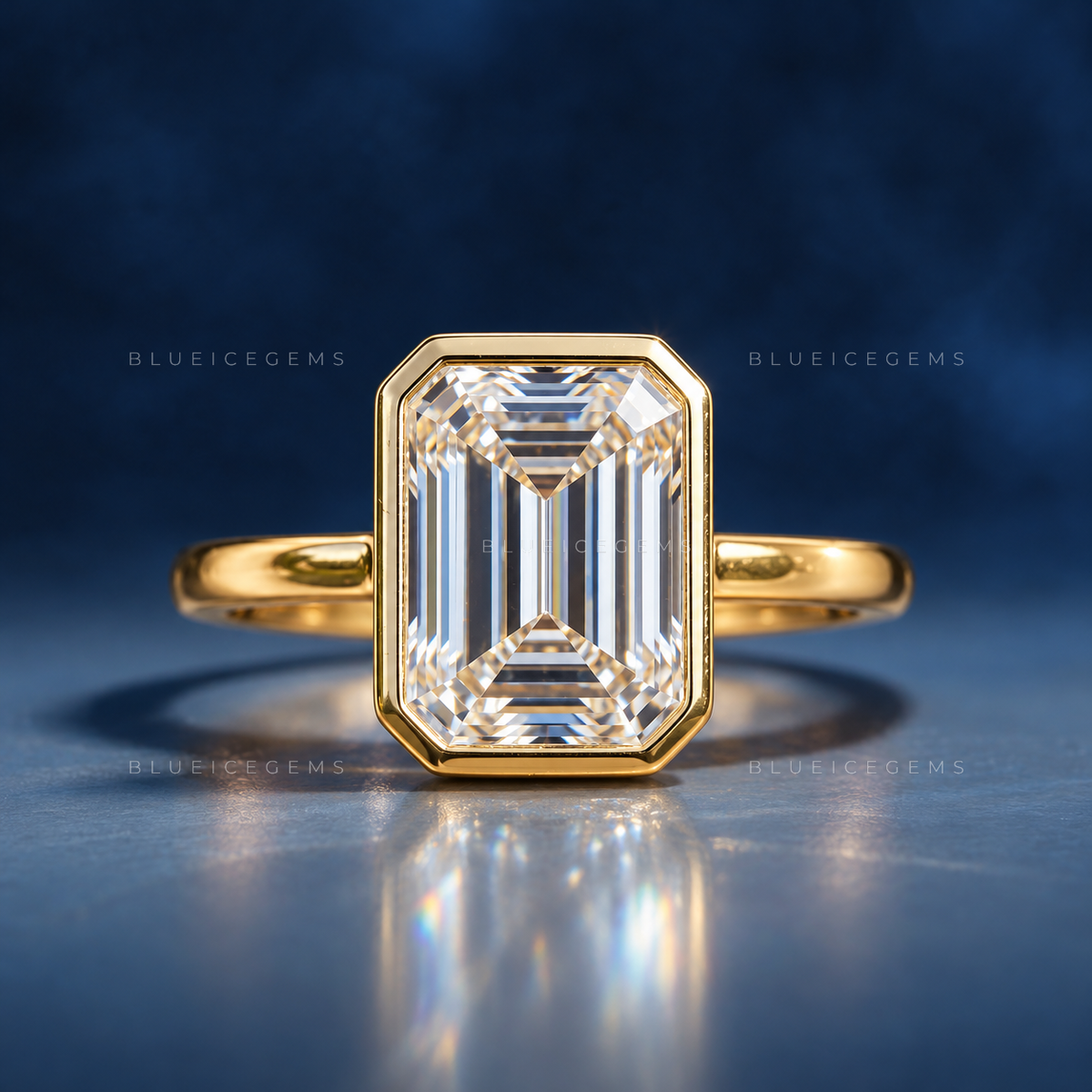 Sophisticated Emerald Cut Bezel-Set Modern Minimalist Ring