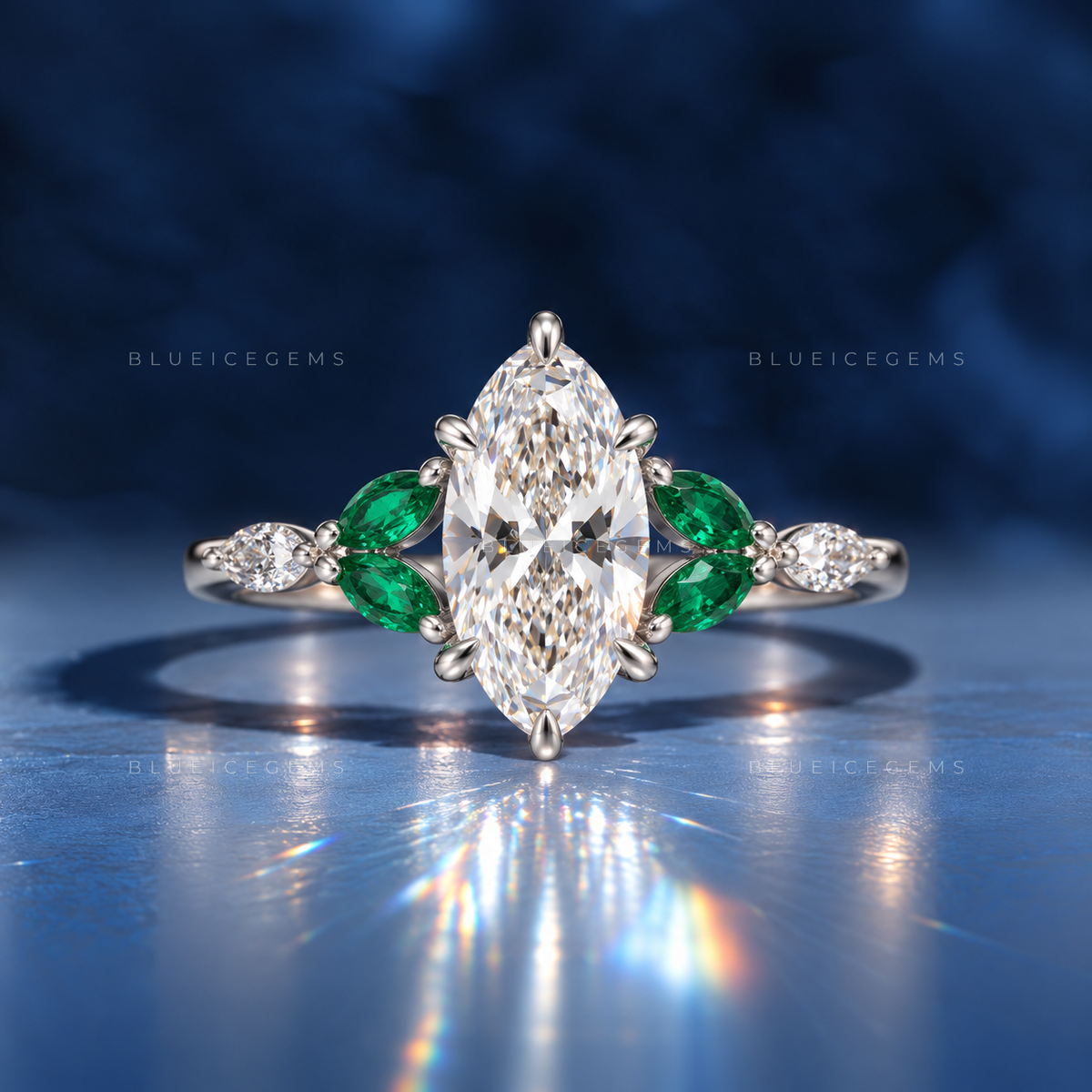 Enchanting Marquise Cut Botanical Inspired Gemstone Trilogy Ring