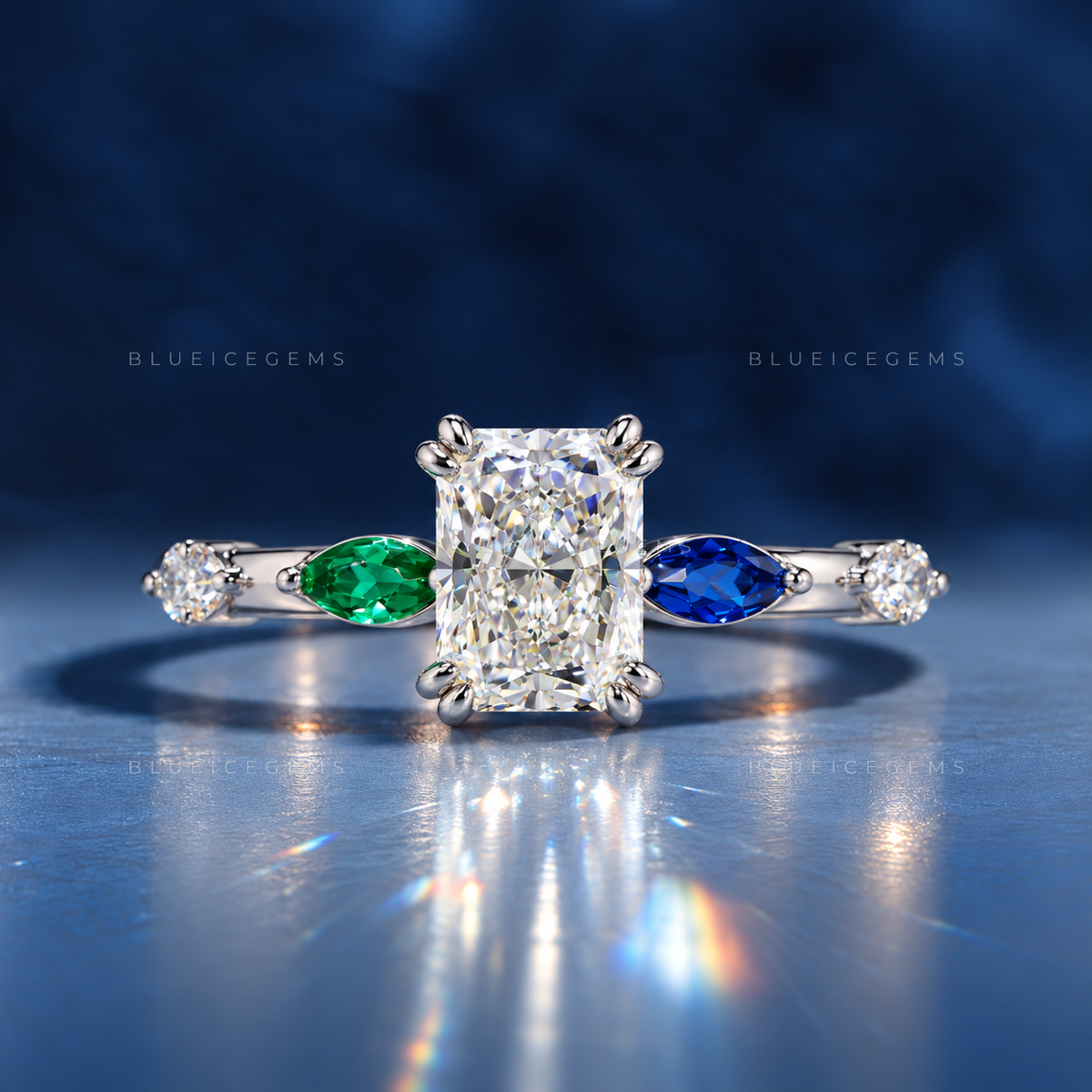 Unique Radiant Brilliant Cut Side Stone Proposal Ring
